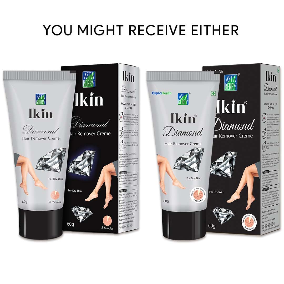 IKIN Diamond Hair Remover Cream for Dry Skin - Gentle Bikini Hair Removal Cream for Women & Girls | Safe for Legs, Underarms & Bikini Area | Pack of 2 (60g X 2) | Perfect for Smooth Skin Before Beach Trips & Summer Vacations