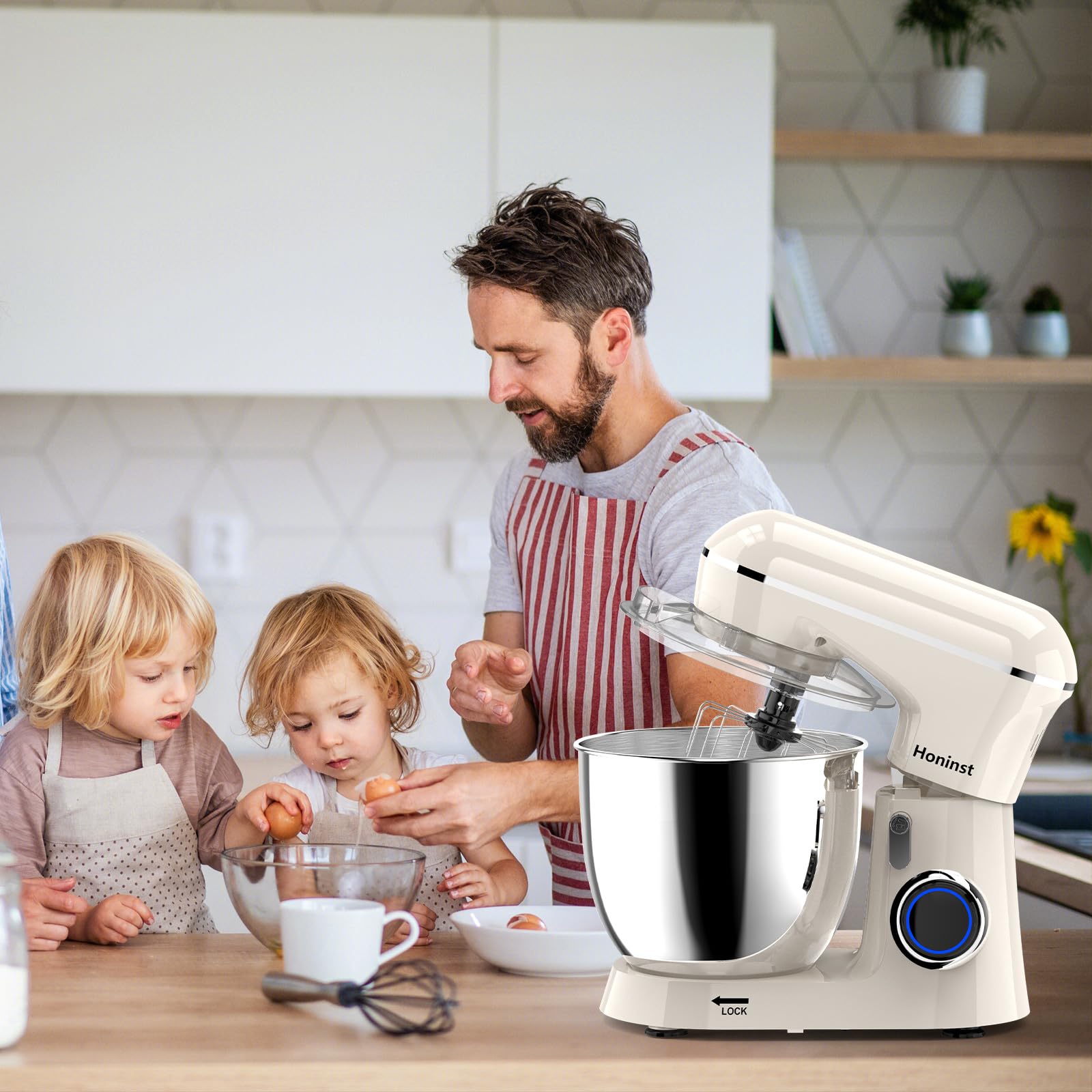 6.5QT 10-Speed Tilt-Head Electric Stand Mixer with Bowl, Dough Hook, Whisk & Beater - Professional Kitchen Mixer for Baking Cakes, Cookies, Bread & Dough - Perfect for Home Bakers & Cooking Enthusiasts (Beige)