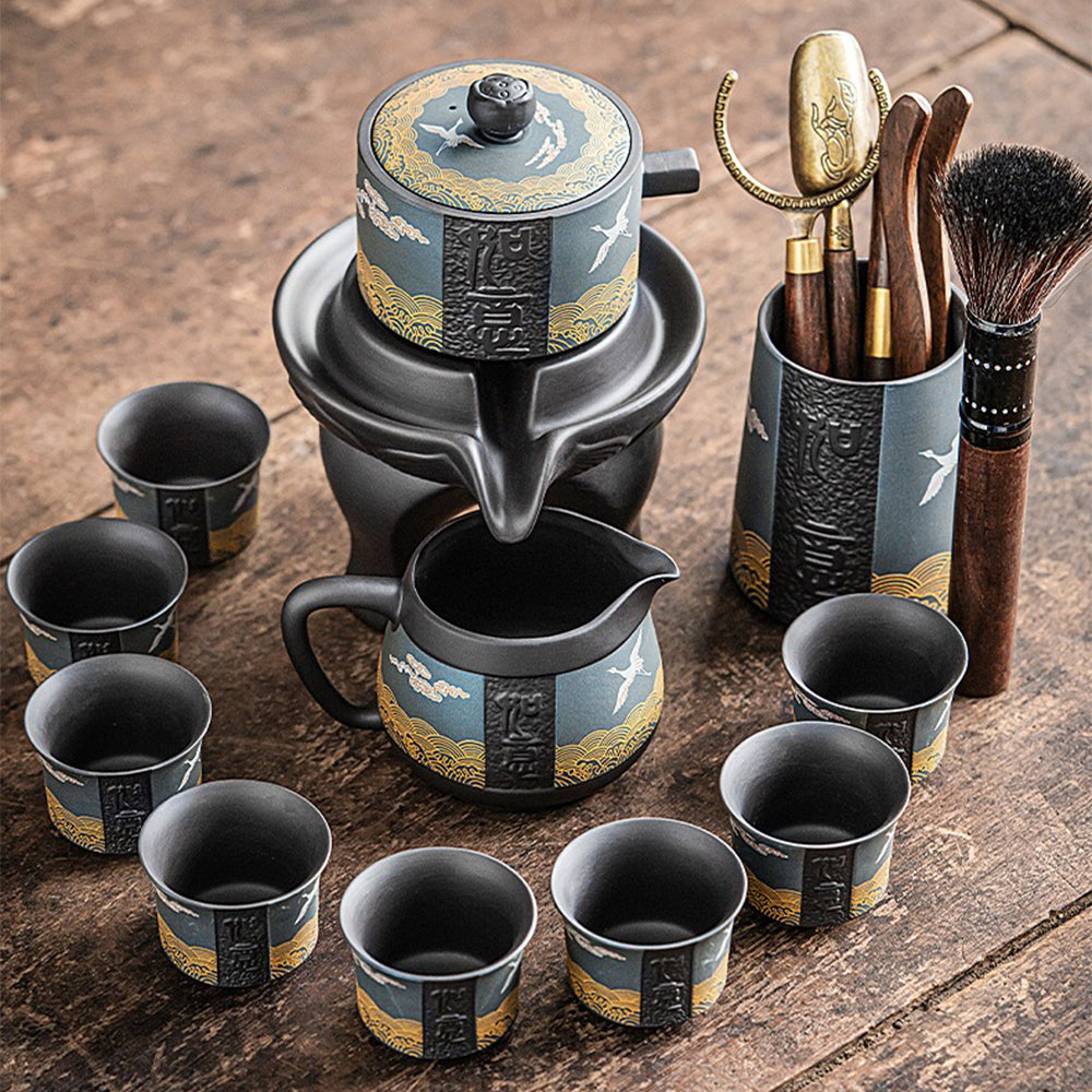 Premium Purple Clay Automatic Tea Set with Crane Design - Perfect for Chinese Tea Ceremonies, Gifts & Home Decor
