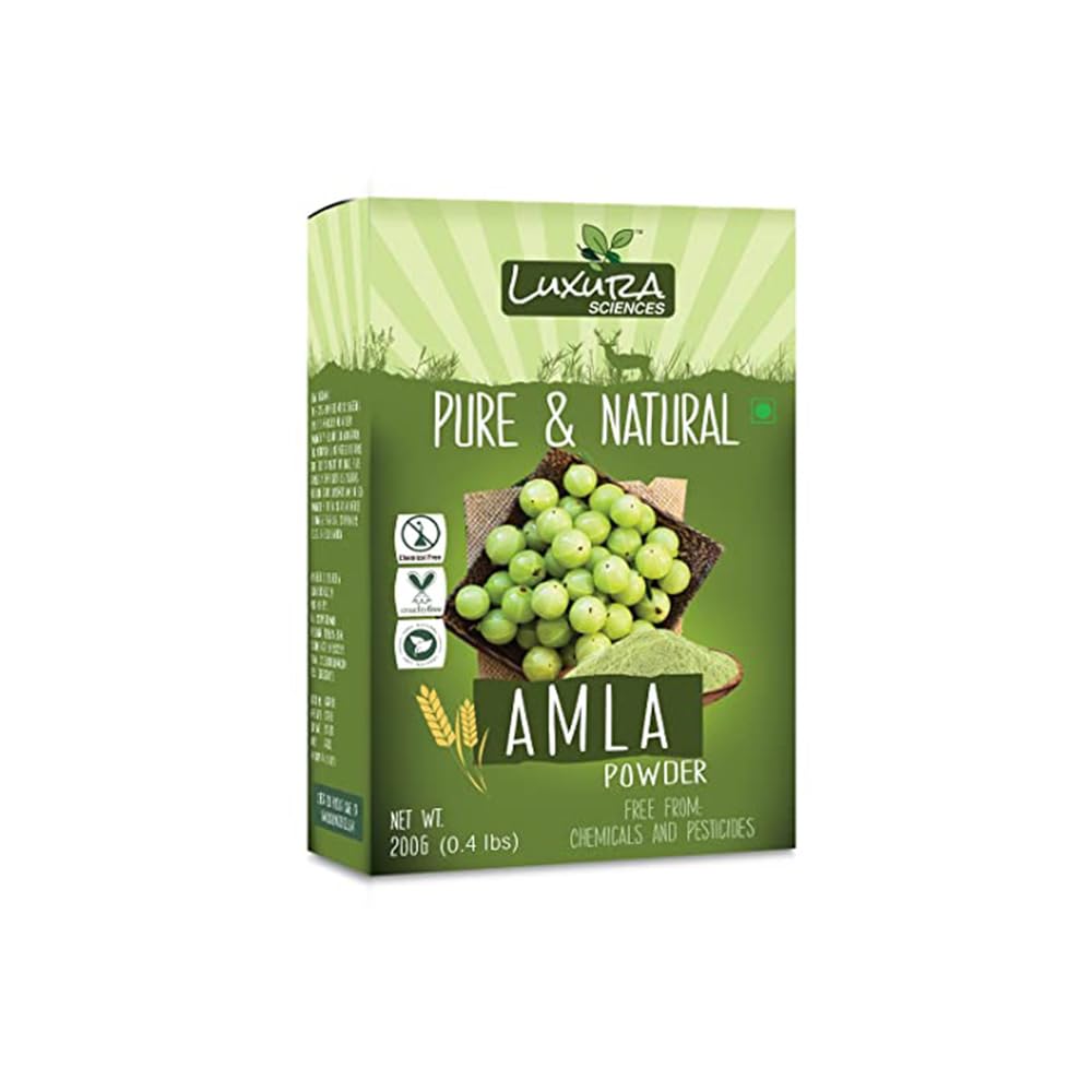 Luxura Sciences Pure Amla Powder for Hair Growth (200g) - Natural Vitamin C & Antioxidant Rich Hair Care Treatment - DIY Hair Masks for Dry, Damaged Hair - Strengthens & Nourishes Scalp - Perfect for Ayurvedic Hair Regimen & Holistic Beauty Routines