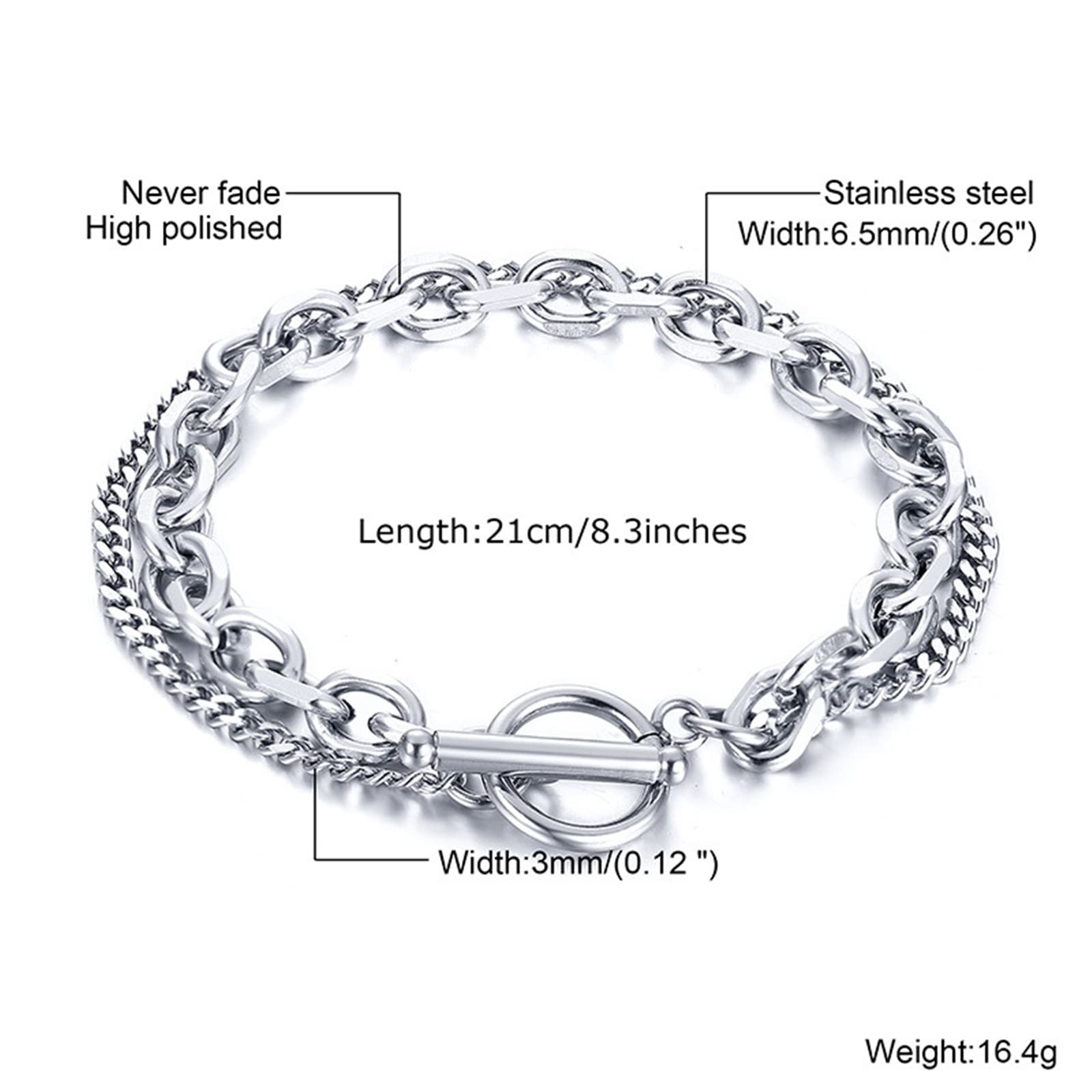 Men's Silver Stainless Steel Double-Layer Link Bracelet - Stylish & Durable Jewelry for Casual Wear, Date Night & Gifts
