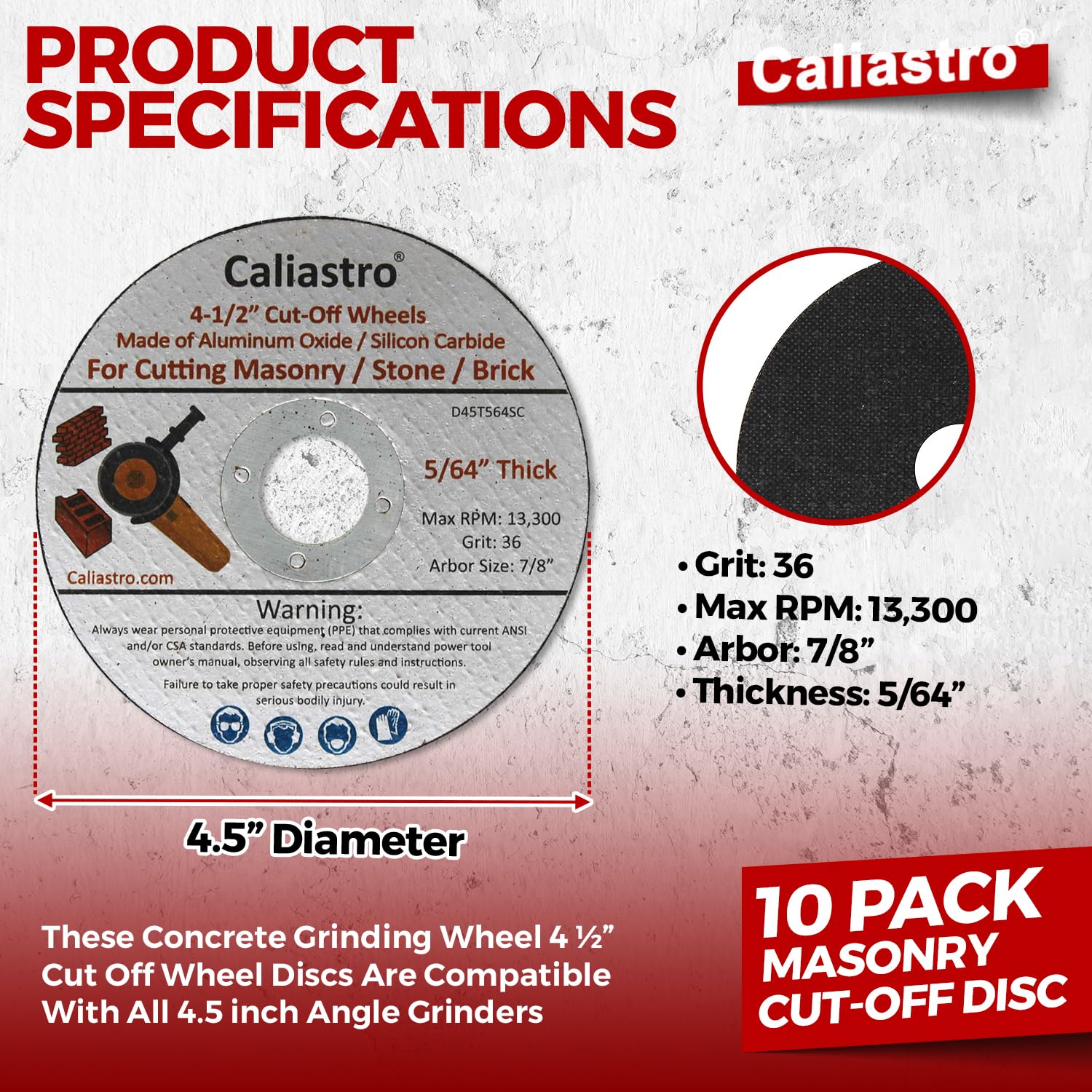 10 Pack 4.5 Inch Cut Off Wheels for Concrete, Masonry, Stone, Brick & Block - Premium Grinding Discs Compatible with 4-1/2