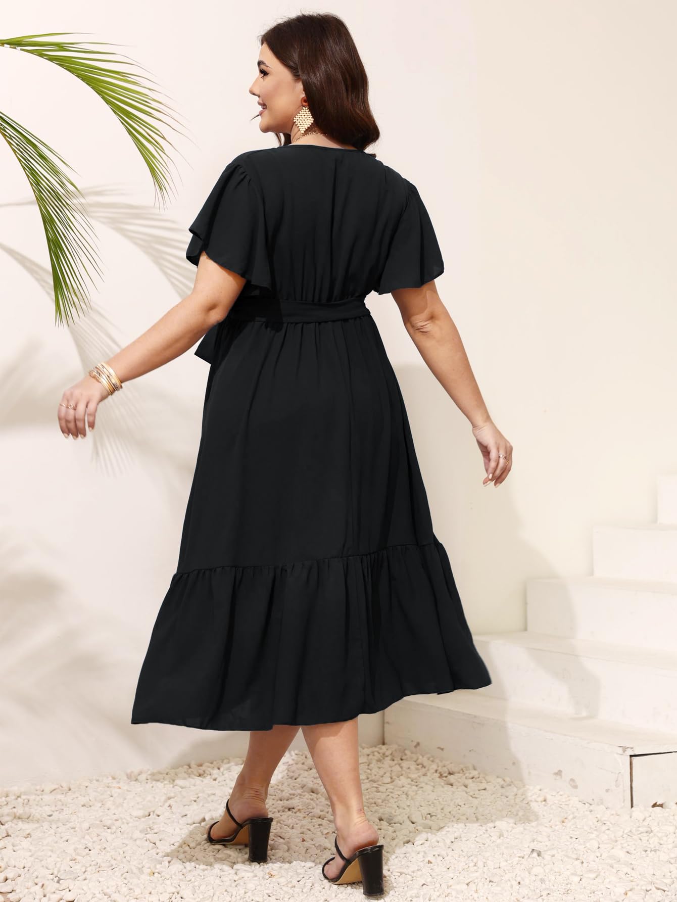 Elegant SCOMCHIC Plus Size Wedding Guest Dress - Summer Wrap V-Neck Short Sleeve with Belt & Ruffle Hem A-Line Flowy Maxi Dress for Women | Perfect for Weddings, Parties & Special Occasions
