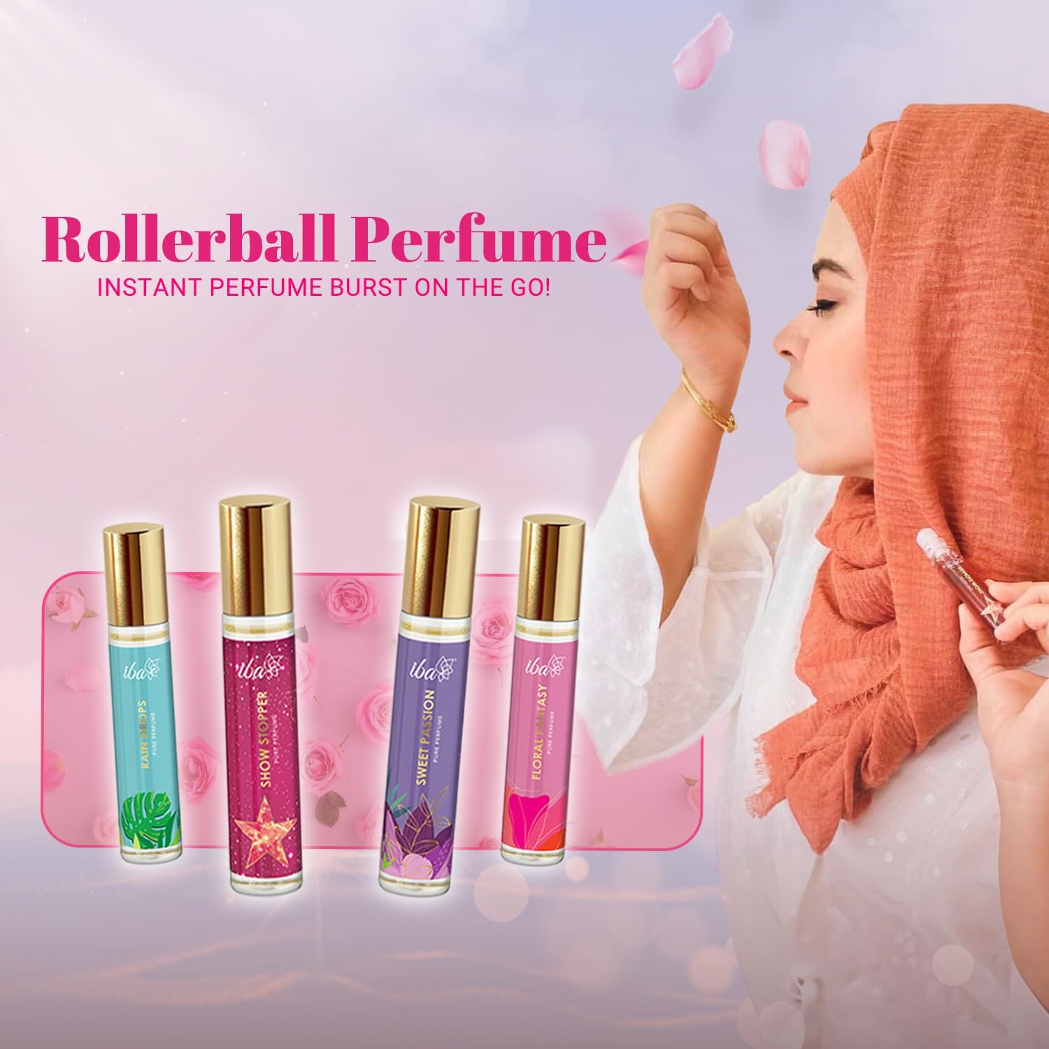 Luxury Women's Perfume Gift Set (4 x 10ml) - Aqua, Fruity, Floral, Woody, Musky & Spicy Long Lasting Fragrances | Alcohol-Free Roll-On Perfume Set for Everyday Wear, Date Night & Special Occasions