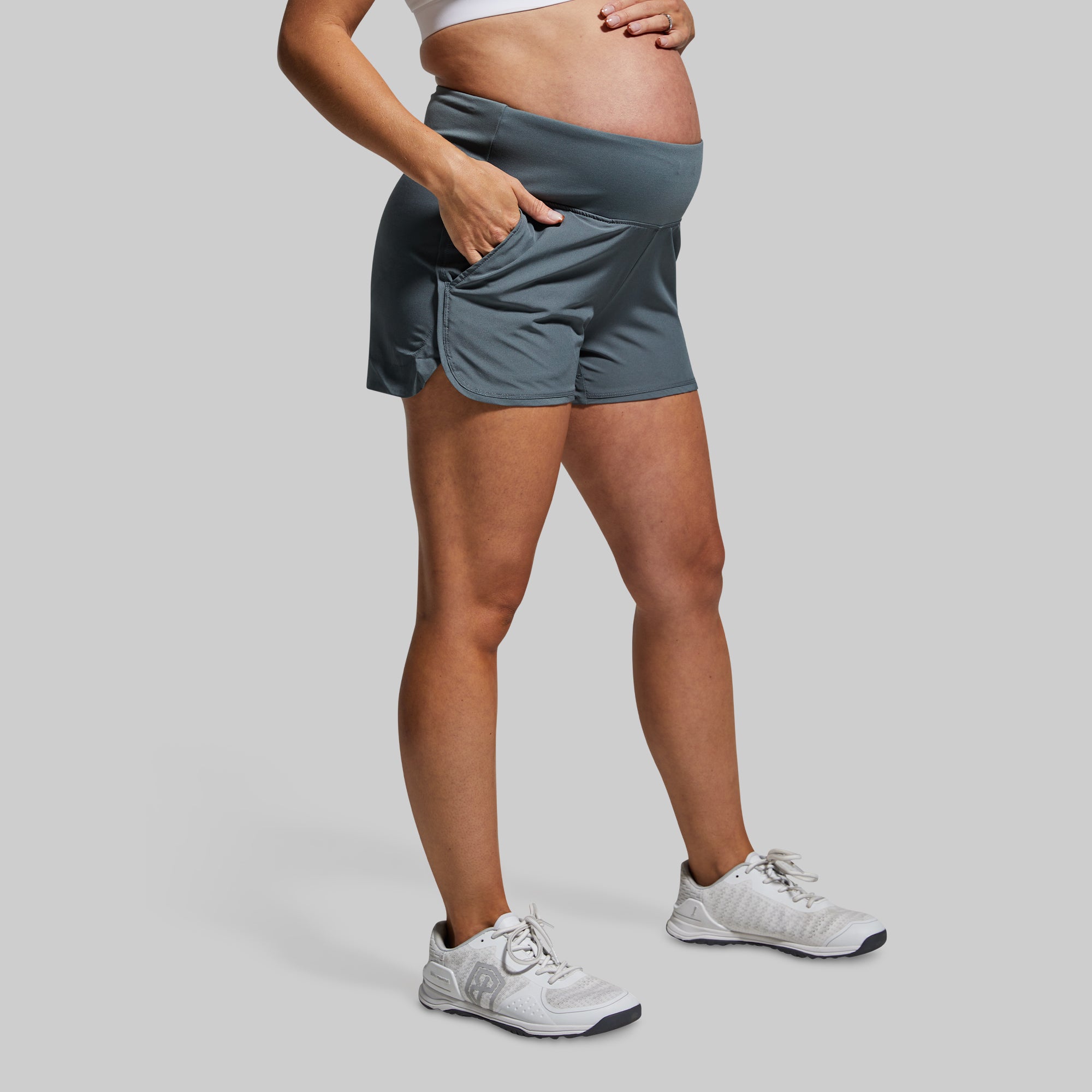 Comfortable Maternity Shorts for Pregnant Women - Slate Gray - Perfect for Summer, Yoga & Relaxing at Home
