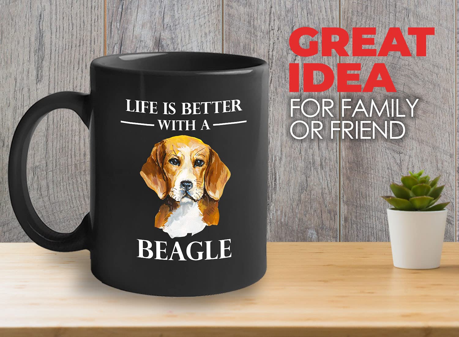 11 Oz Black Dog Lover Coffee Mug - Life Is Better With A Beagle - Perfect Gift for Dog Owners, Pet Lovers & Beagle Breed Enthusiasts - Great for Coffee, Tea or Hot Chocolate at Home or Office