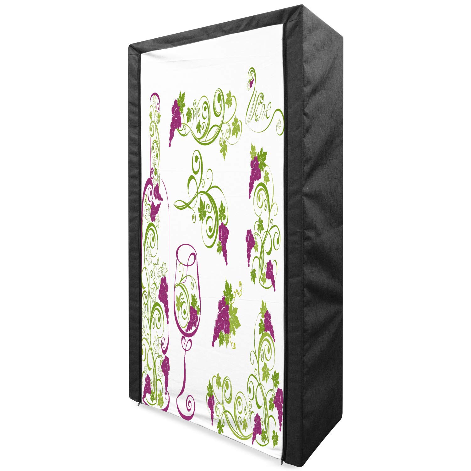 Ambesonne Portable Fabric Wardrobe with Wine Bottle & Grapevine Design - 33.5