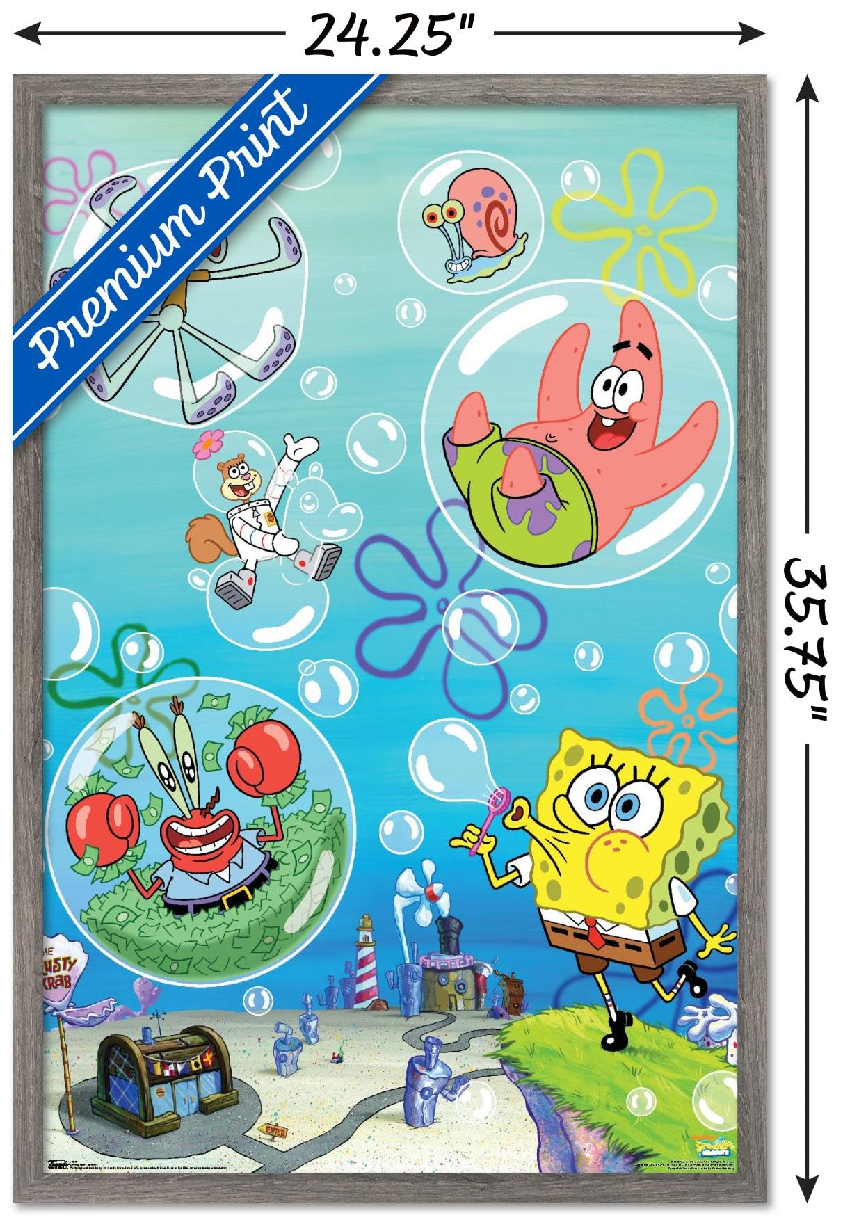 Nickelodeon SpongeBob SquarePants Bubbles Wall Poster - 22.375 x 34 Inches, Premium Barnwood Frame - Perfect for Kids' Rooms, Game Rooms & SpongeBob Fan Decor