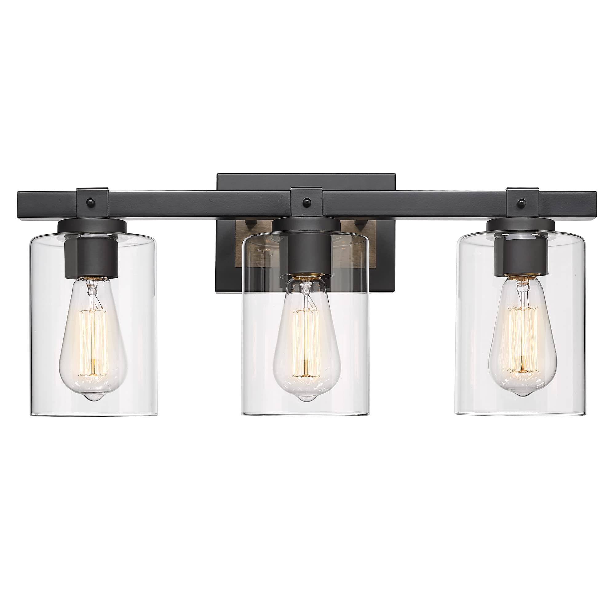 EAPUDUN 3-Light Farmhouse Bathroom Vanity Light Fixture - Matte Black Finish with Clear Glass Shade - Wall Mounted Mirror Lighting for Bathroom, Bedroom & Dressing Room (Model: WLA1404-FBDT)