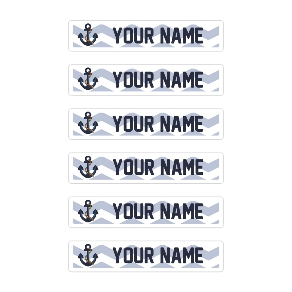 Peel & Stick Waterproof Name Labels - 80 Skinny Personalized Anchor Design Labels for Kids School Supplies, Lunch Boxes & Water Bottles