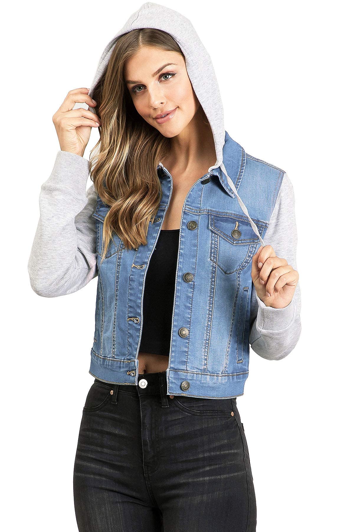Women's Wax Jeans Denim Jacket with Hoodie - Stylish & Comfortable for Juniors | Perfect for Casual Outfits, Layering & Streetwear Fashion