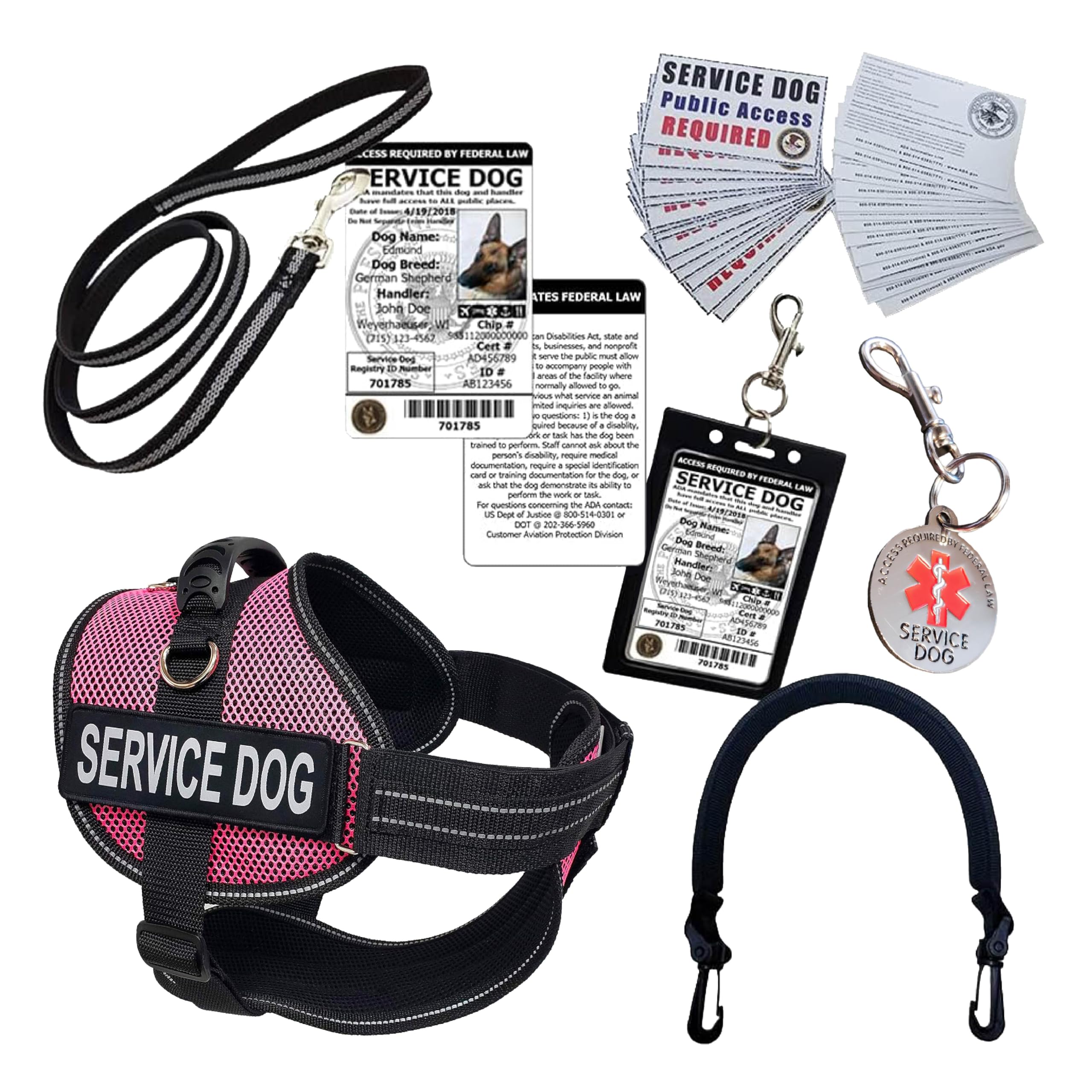 ActiveDogs Full Service Dog Vest Kit - Medium Pink - ADA Compliant Service Harness with Handle, ID Holder, Medical Alert Keychain, Leash & Patches for Therapy, Emotional Support & Assistance Dogs - Perfect for Public Access, Training & Daily Use