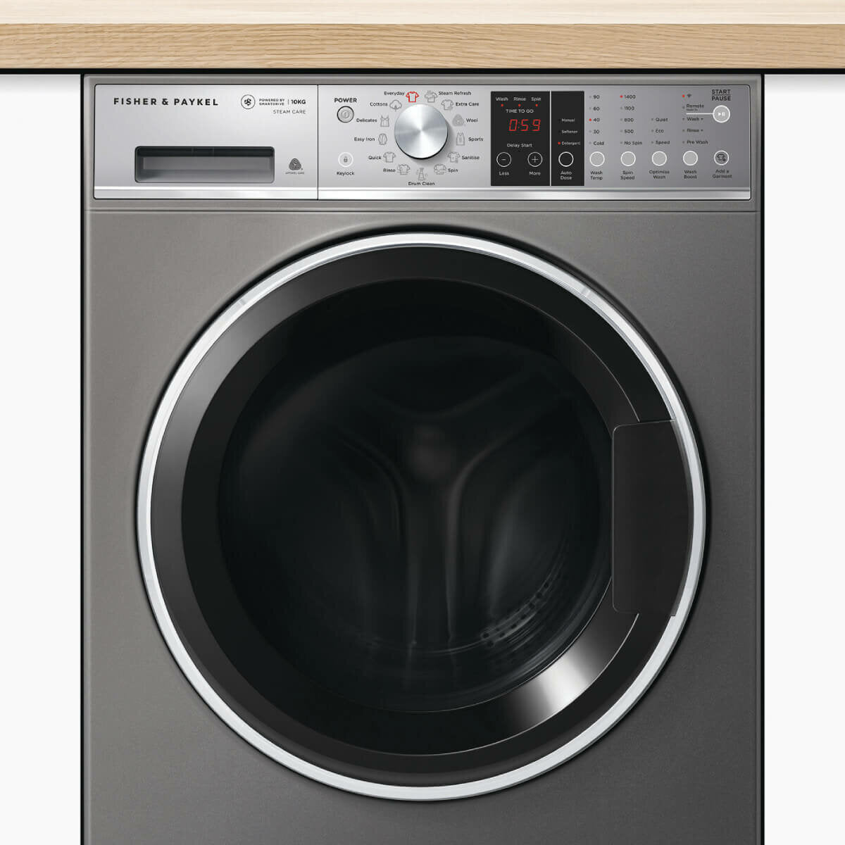 Fisher & Paykel WH1060SG1 Series 9 10kg Front Load Washer with Steam Care - Graphite | Energy Efficient, Quiet Operation for Large Families | Perfect for Laundry Rooms & Apartments