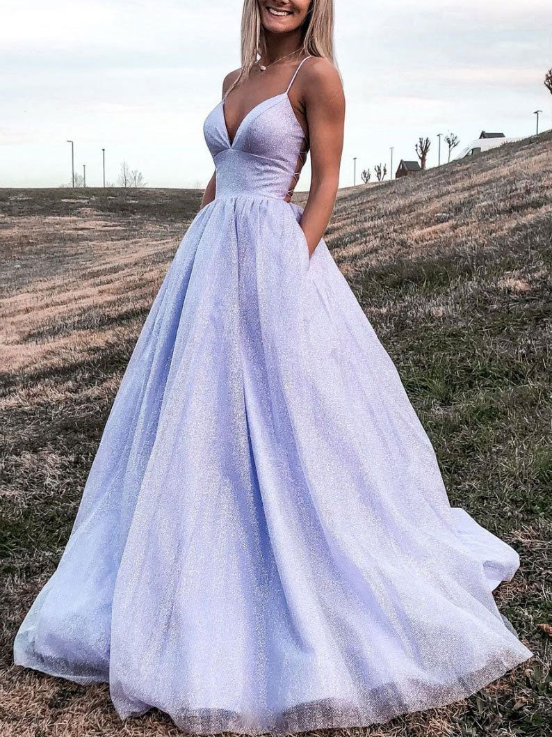 Elegant Pink V-Neck Long Prom Dress with Sequin Tulle Skirt - A-Line Formal Evening Gown for Homecoming, Ball, Wedding & Special Occasions