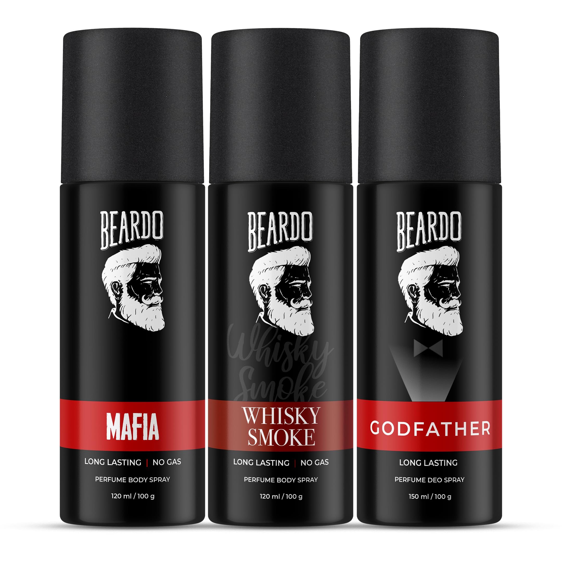 Beardo Godfather Whisky Smoke & Mafia Cologne Body Spray for Men - 3 Pack Citrus Aromatic Spicy Long Lasting Deodorant | Perfect for Grooming, Date Night, Office & Special Occasions | Great Christmas Gift for Him, Boyfriend or Husband