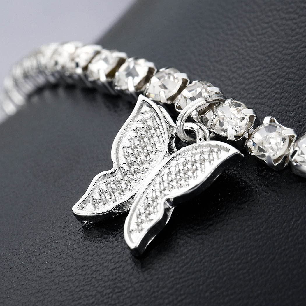 Sexy Adjustable Rhinestone Body Chain Waist Belt - Sparkling Crystal Butterfly Party Jewelry for Women & Girls (Silver) | Perfect for Nightclub, Festival, Bachelorette & Beach Outfits
