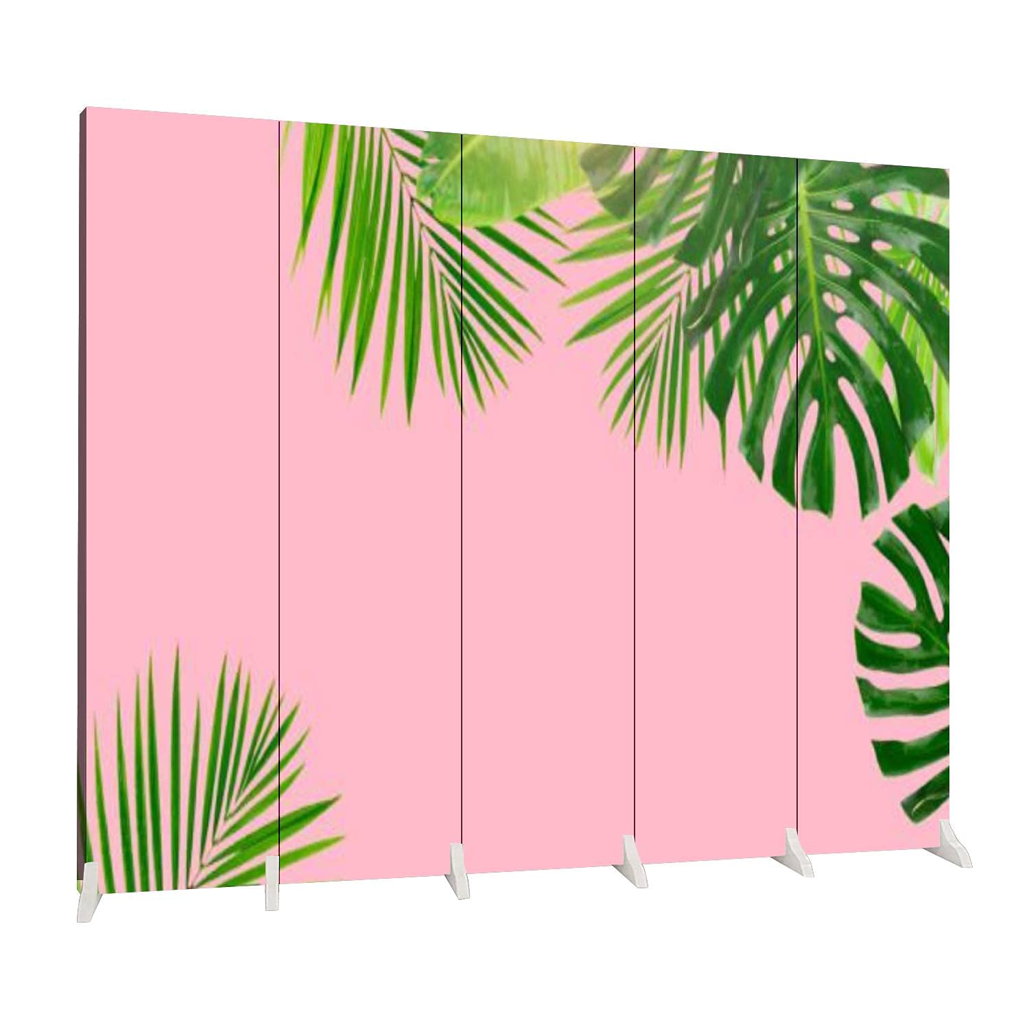 Dola-Dola 5 Panel Folding Room Divider with Tropical Green Leaves Design - Freestanding Canvas Privacy Screen for Indoor Space Separation | Perfect for Home, Office, Nursery, and Studio Partitioning