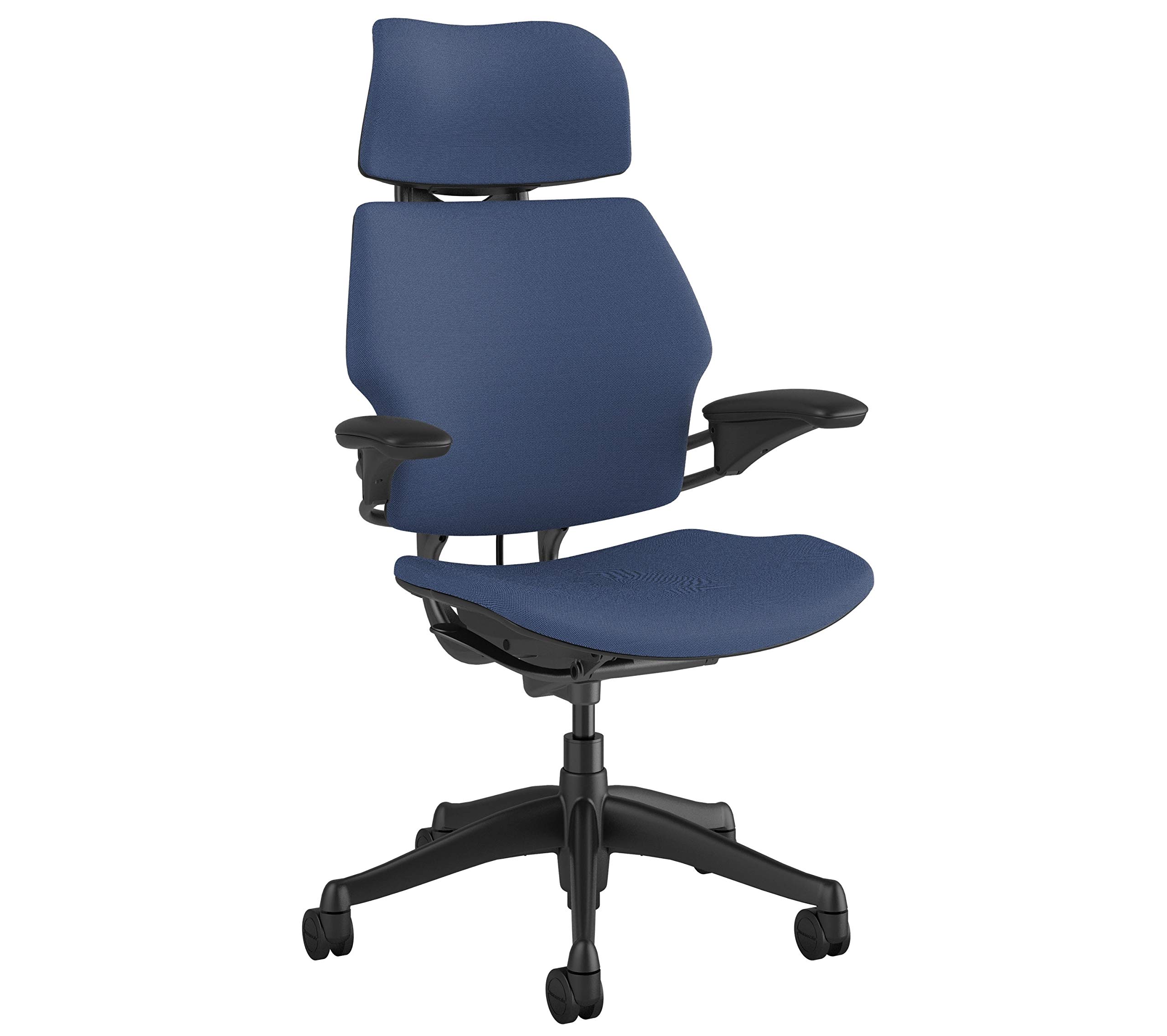 Humanscale Freedom Ergonomic Office Chair with Headrest - Adjustable Duron Arms & Wheels for Hard Floors - Graphite Frame & Hyacinth Blue Fabric - Perfect for Home Office & Workspaces