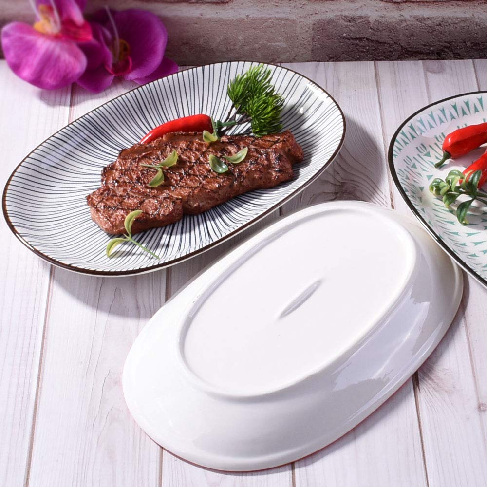 Premium Japanese Porcelain Sushi Plate Set - 4 Glazed Ceramic Dinner Plates 9.4 Inch Oval Fish Plates for Sushi, Appetizers & Asian Cuisine - Elegant Tableware for Restaurants, Home Dining & Parties