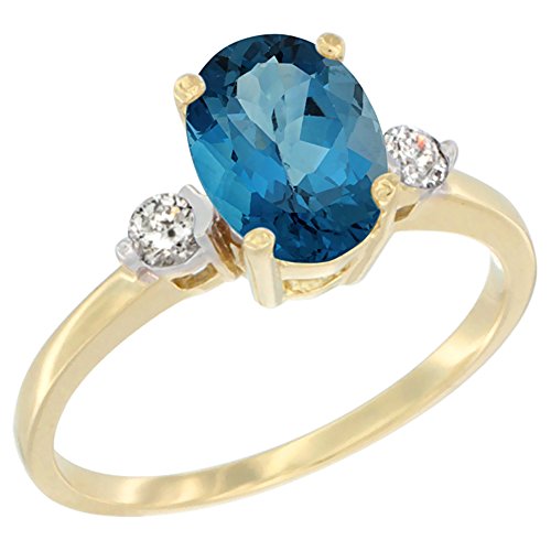 10K Yellow Gold Oval London Blue Topaz Ring with Diamond Accent - 9x7mm, Size 5-10 - Elegant Jewelry for Engagement, Anniversary & Special Occasions
