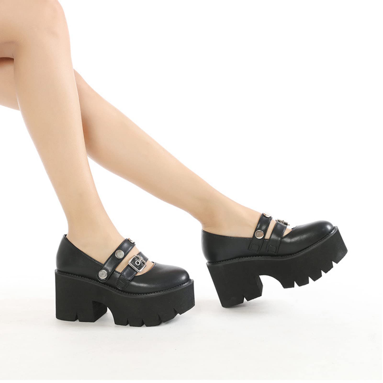 TNXZ Women's Platform Pumps - Mary Jane Shoes with Round Toe & Ankle Strap | Gothic Punk Style Slip-On Dress Shoes for Women | Perfect for Parties, Cosplay, and Alternative Fashion Outfits