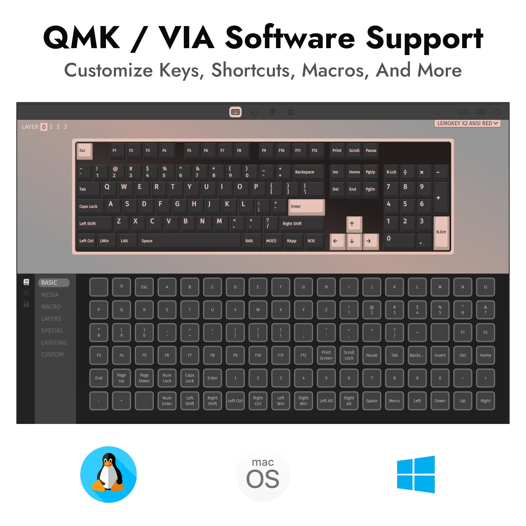 LEMOKEY X2 100% Full Size Custom Mechanical Gaming Keyboard - QMK/VIA Programmable, Gasket Mount, Red LED Backlight, K Pro Brown Switches (Mac/Windows/Linux Compatible) - Perfect for Esports, Office Work & Typing Enthusiasts
