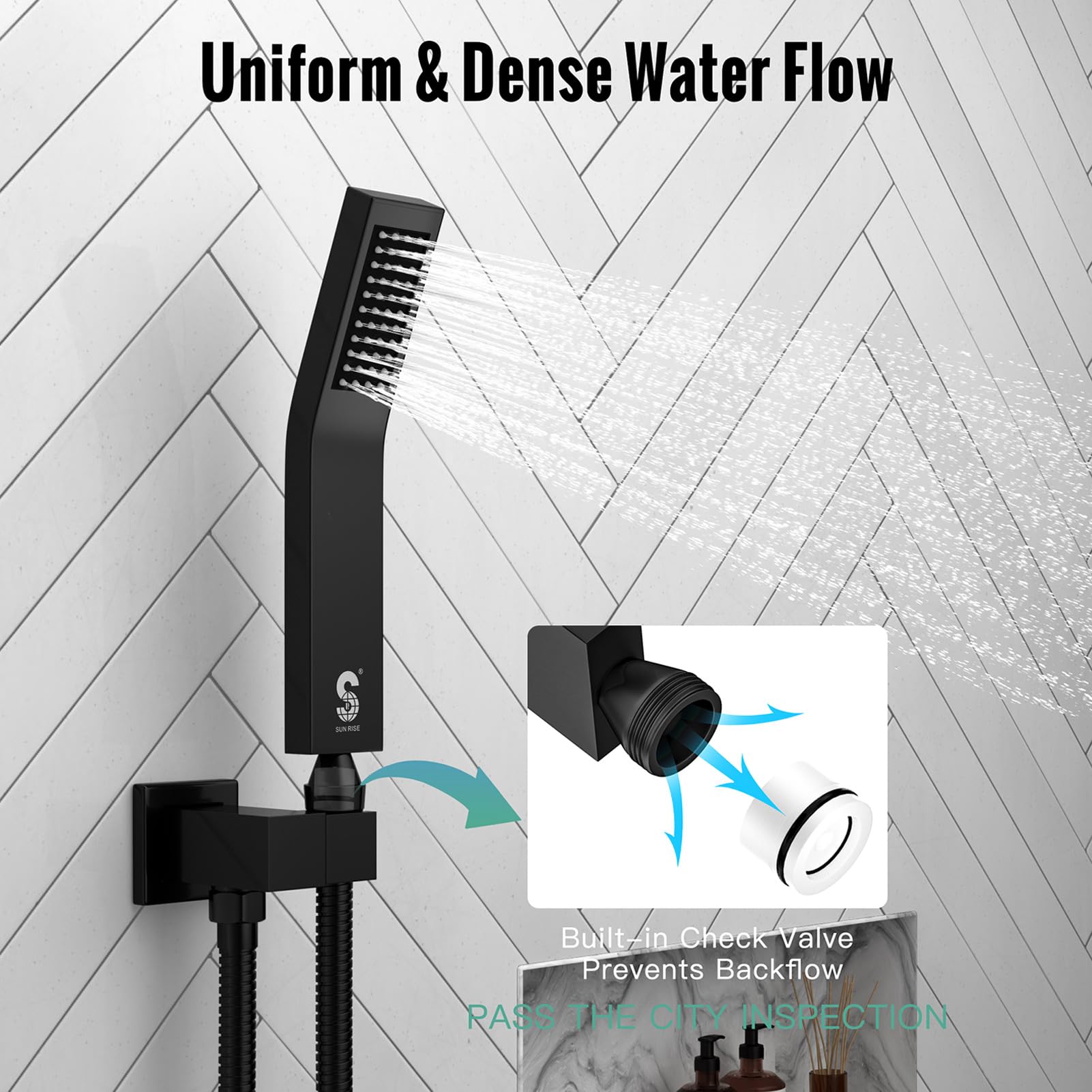 SR SUN RISE 10 Inch Ceiling Mounted Rainfall Shower System - Matte Black Shower Combo Set with Mixer Valve & Rough-in Trim - Perfect for Modern Bathroom & Spa Experience