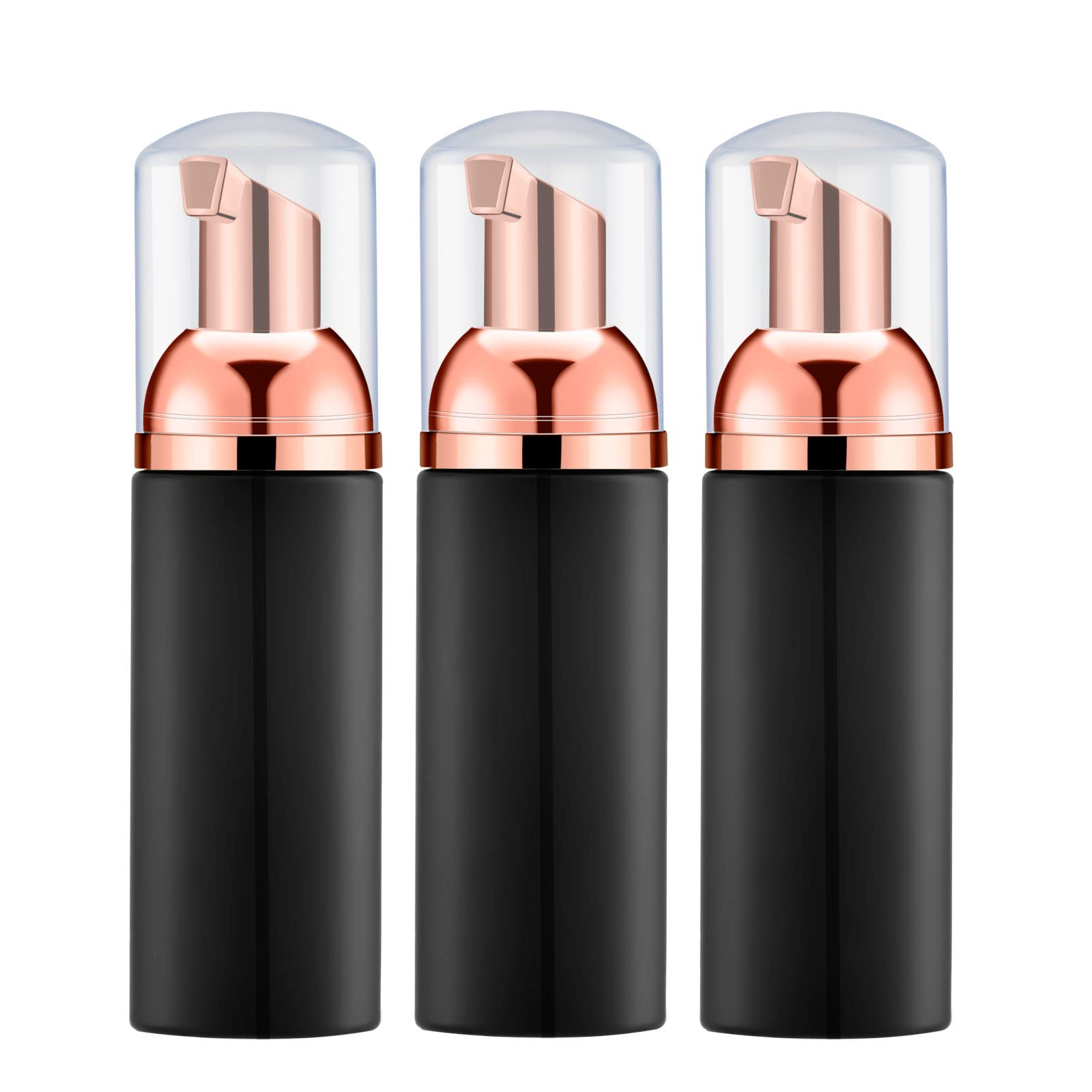 IRON BILL 2 Oz Foam Pump Bottles (3-Pack) - BPA Free Refillable Travel Foaming Soap Dispenser for Hand Soap, Body Wash & Eyelash Shampoo - Mini Pocket Size in Black & Rose Gold - Perfect for Travel, Gym, Office & Home Use