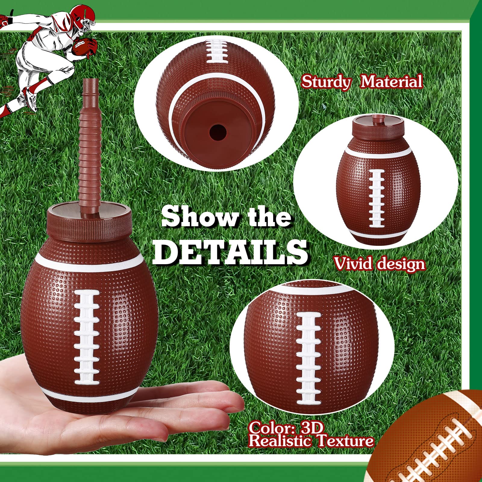 12-Pack 10oz Football-Themed Plastic Cups with Straws & Lids - Reusable Kids Party Cups for Birthday, Super Bowl, Tailgating & Sports Theme Parties - Bulk Football Party Supplies for Toddlers & Children
