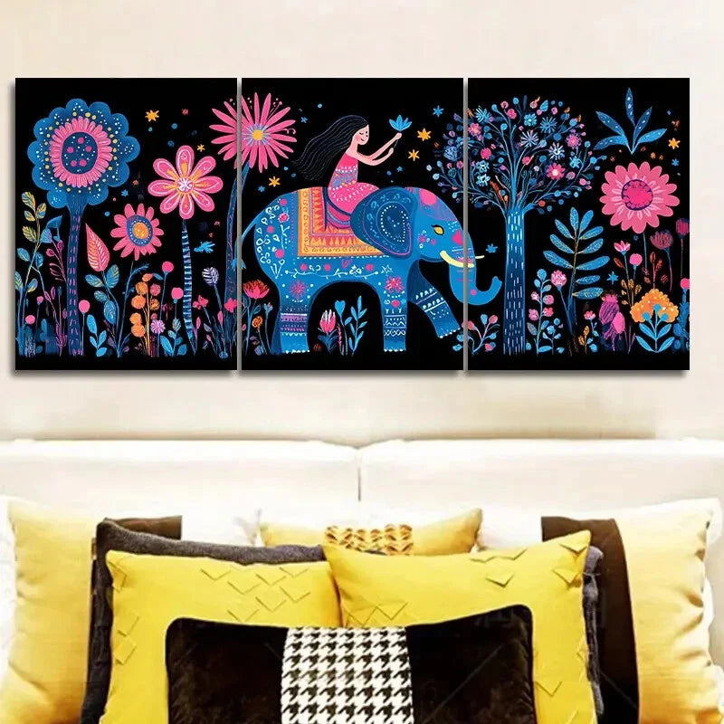 3pcs Elephant and Baby Metal Wall Art - Premium Ready to Hang Home Decor for Living Room, Bedroom & Office