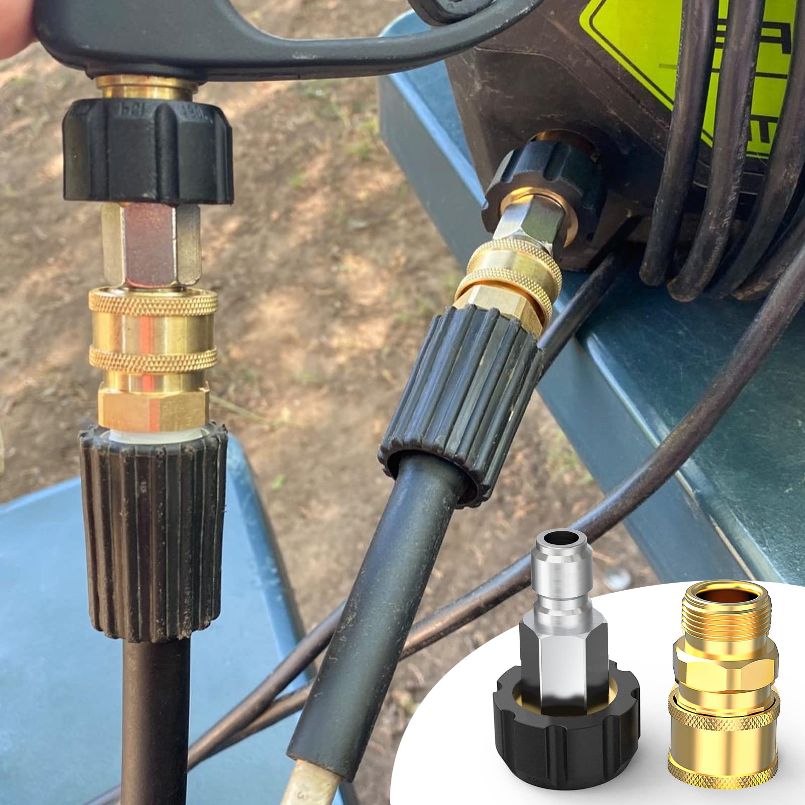 Twinkle Star Pressure Washer Quick Connect Fittings Kit - M22 14mm to 3/8 Inch Adapter (4-Piece Set) - Perfect for Home, Car & Outdoor Cleaning Equipment