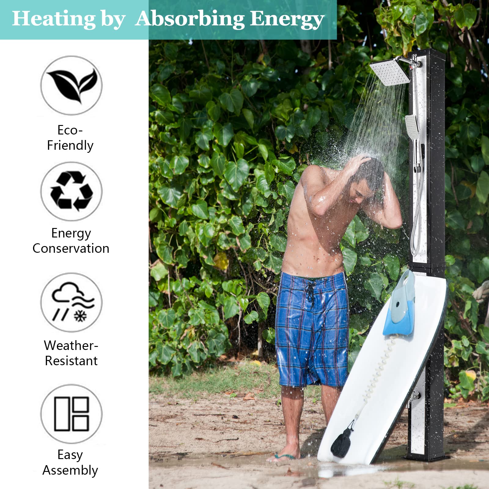 VINGLI 10.6 Gallon Solar Outdoor Shower with Adjustable Shower Head, Handheld Sprayer & Foot Wash Tap - Perfect for Poolside, Backyard, Beach, Camping & RV Use