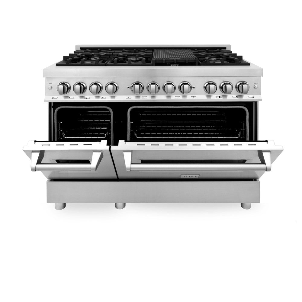 ZLINE 48-inch Stainless Steel Dual Fuel Range Kitchen Package with Convertible Range Hood & Dishwasher (3KP RARH48 DW) - Perfect for Modern Home Chefs & Open Concept Kitchens