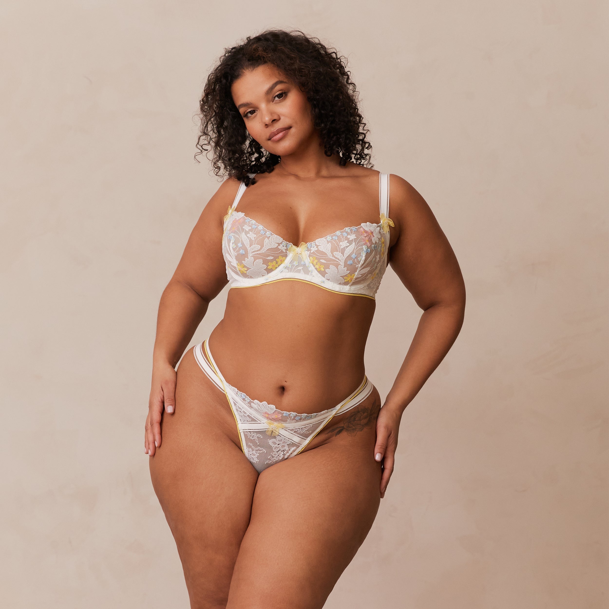 Fleur Balcony Bra - Lace Underwire Push Up Bra in White & Yellow | Perfect for Everyday Wear, Date Nights & Special Occasions