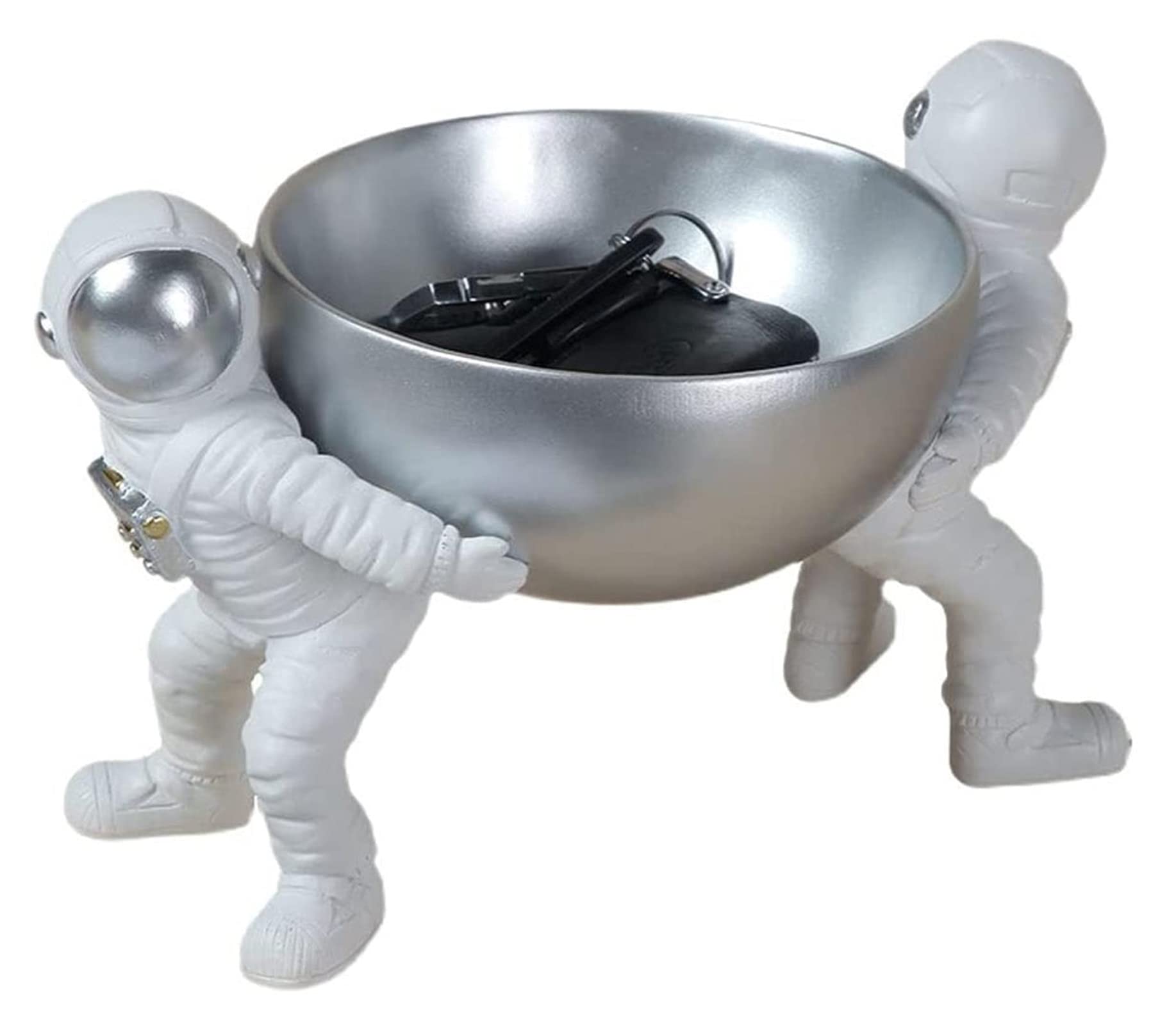Silver Astronaut Sculpture Statue - Resin Spaceman Figurine for Home Decor, Key Storage Box, Snack Tray | Unique Gift for Space Lovers, Office Desk Decor & Living Room Centerpiece
