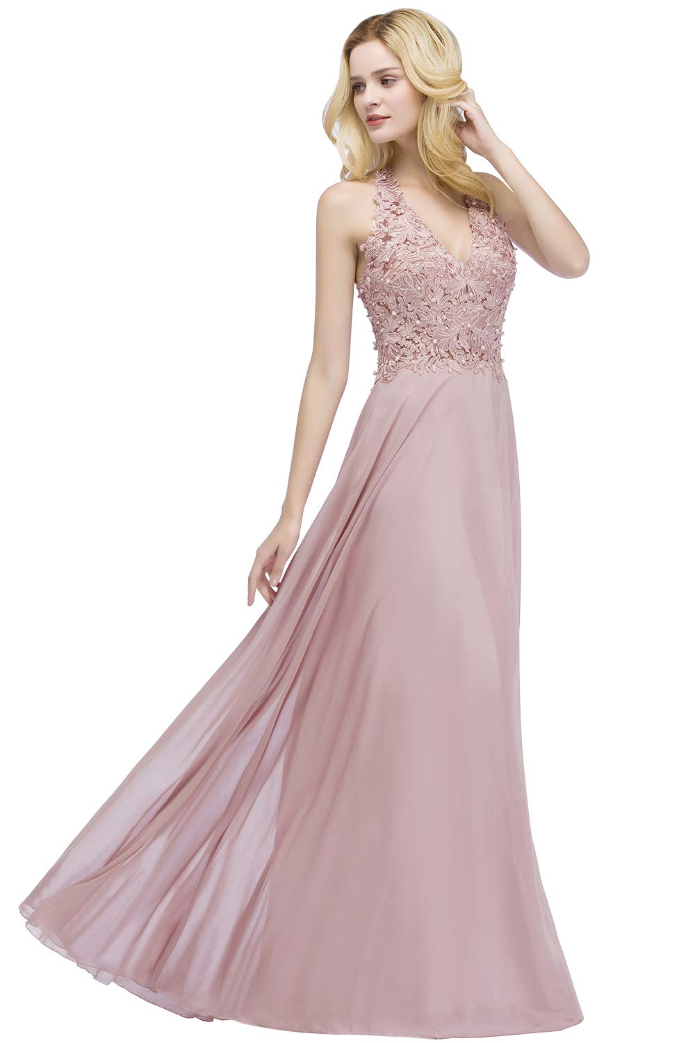 Elegant Golden Lace Chiffon Bridesmaid Dress for Women - Floral Embroidery Formal Guest Dress for Weddings, Parties & Special Occasions