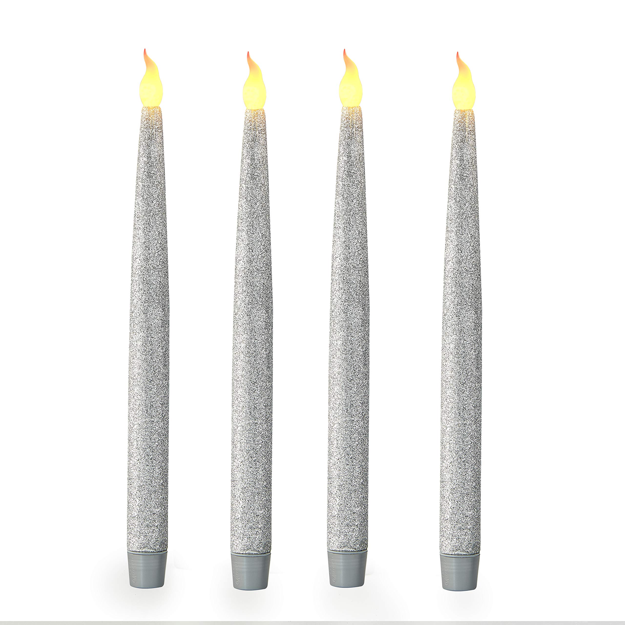 Furora Silver LED Taper Candles - Battery Operated Electric Window Candles with 6-Hour Timer, 11.5