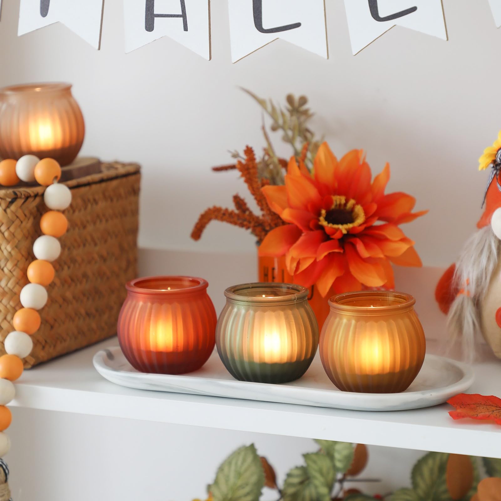 12Pcs Pumpkin Votive Candle Holders Set - Thanksgiving Fall Table Decor, Autumn Centerpiece for Home & Dinner Party | Perfect for Thanksgiving Decorations, Fall Weddings, and Cozy Seasonal Ambiance
