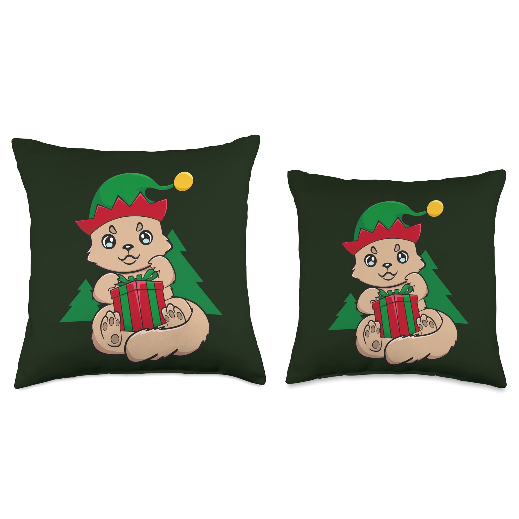 Kawaii Japanese Manga Santa Elf Crew Christmas Throw Pillow 16x16 Inch - Cute Holiday Home Decor for Sofa, Bed, Office & Anime Lover Gift