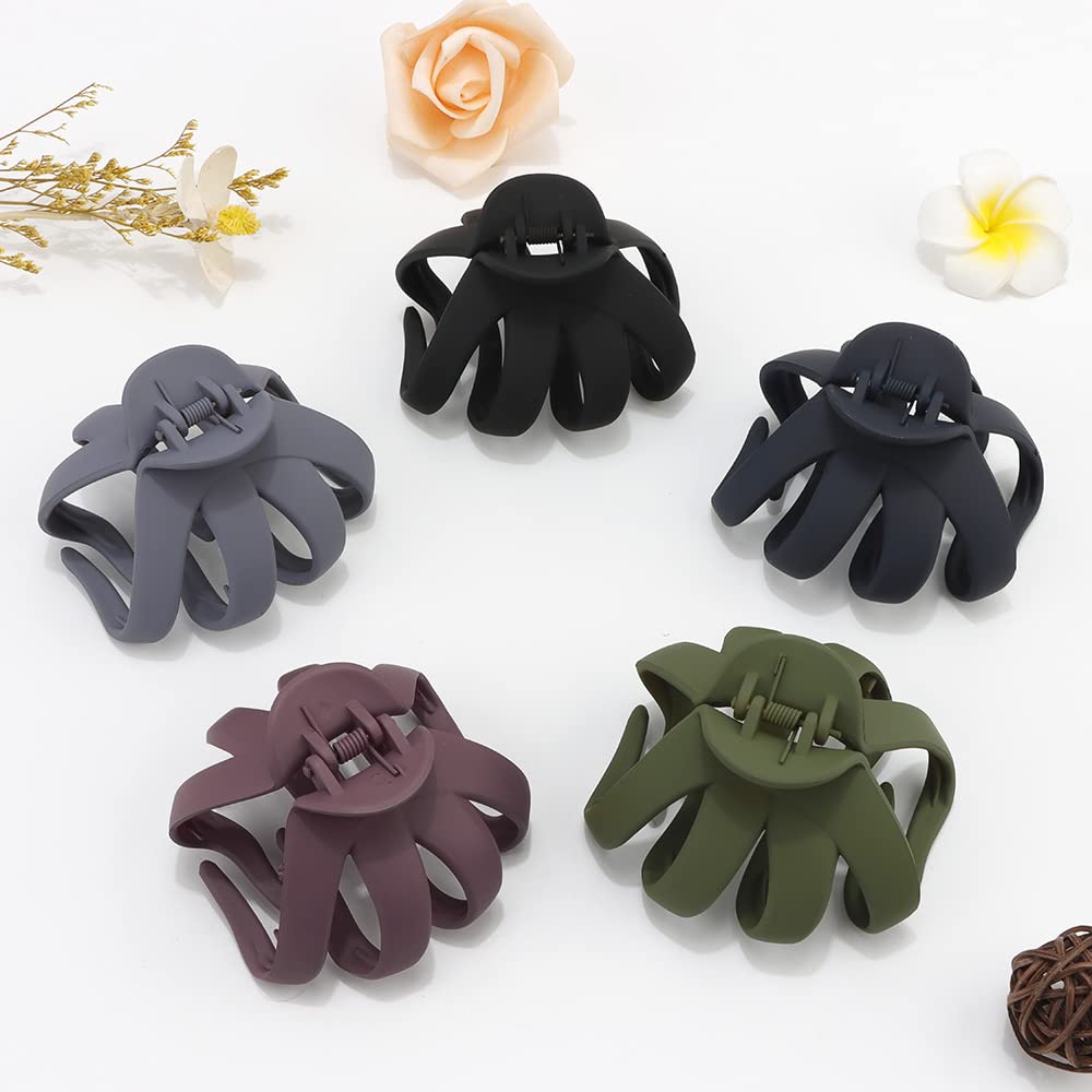Large Octopus Matte Jumbo Hair Clips for Thick Hair - 5 Piece Set (3.15 Inch) Cute Giant Jaw Clips for Women | Perfect for Updos, Ponytails & Styling Thick Hair