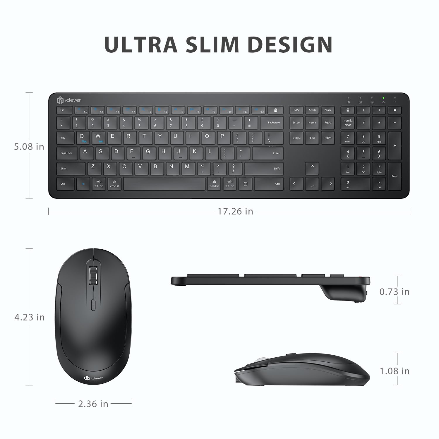 iClever GK08 Wireless Keyboard and Mouse Combo - Ultra Slim Full Size Keyboard with Number Pad, 2.4G Stable Connection for Windows & Mac OS (Black) | Perfect for Office, Home & Gaming Use