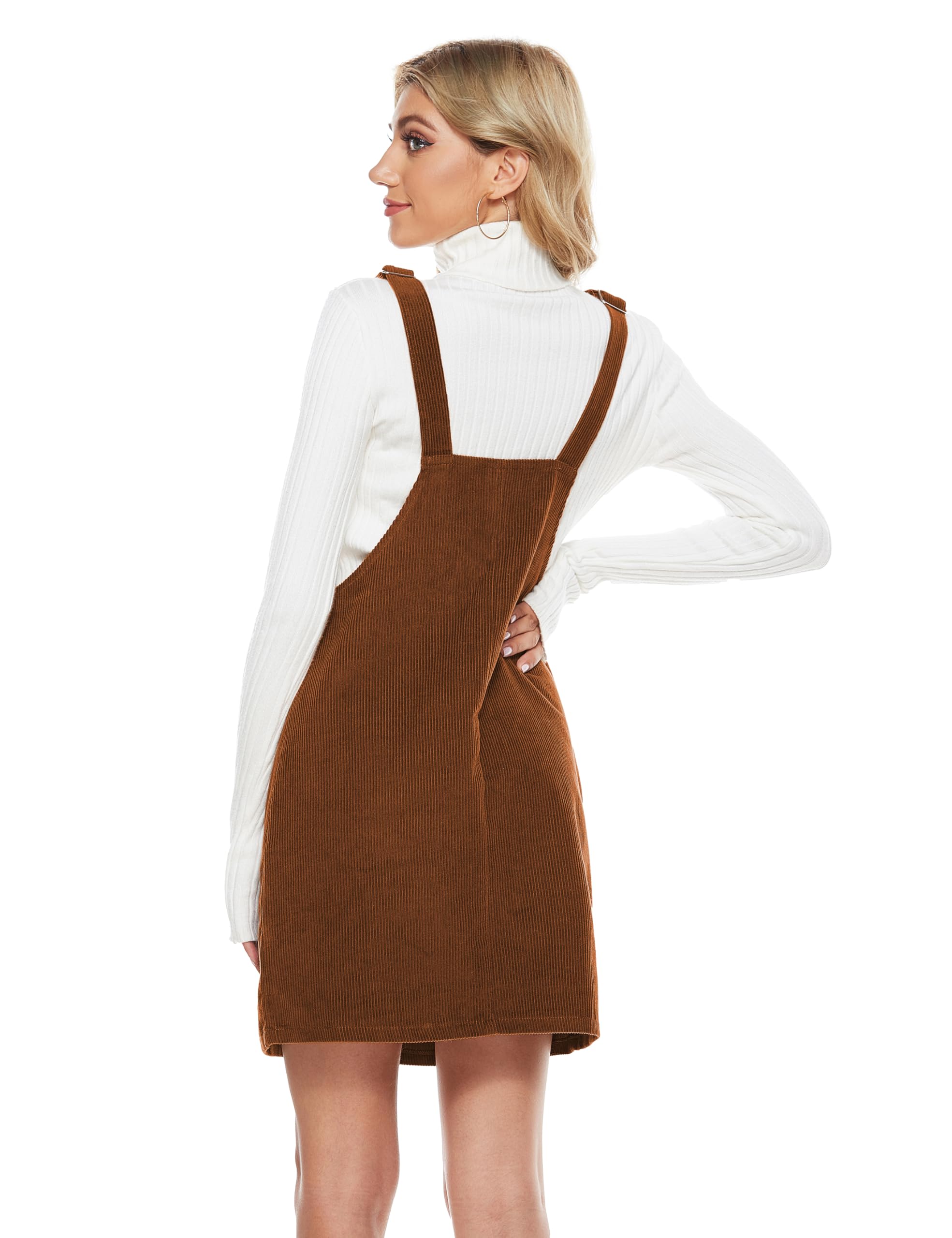 Tanming Women's Corduroy A-Line Jumper Pinafore Dress - Cute Bib Overall Mini Skirt for Casual Outfits & Fall Fashion