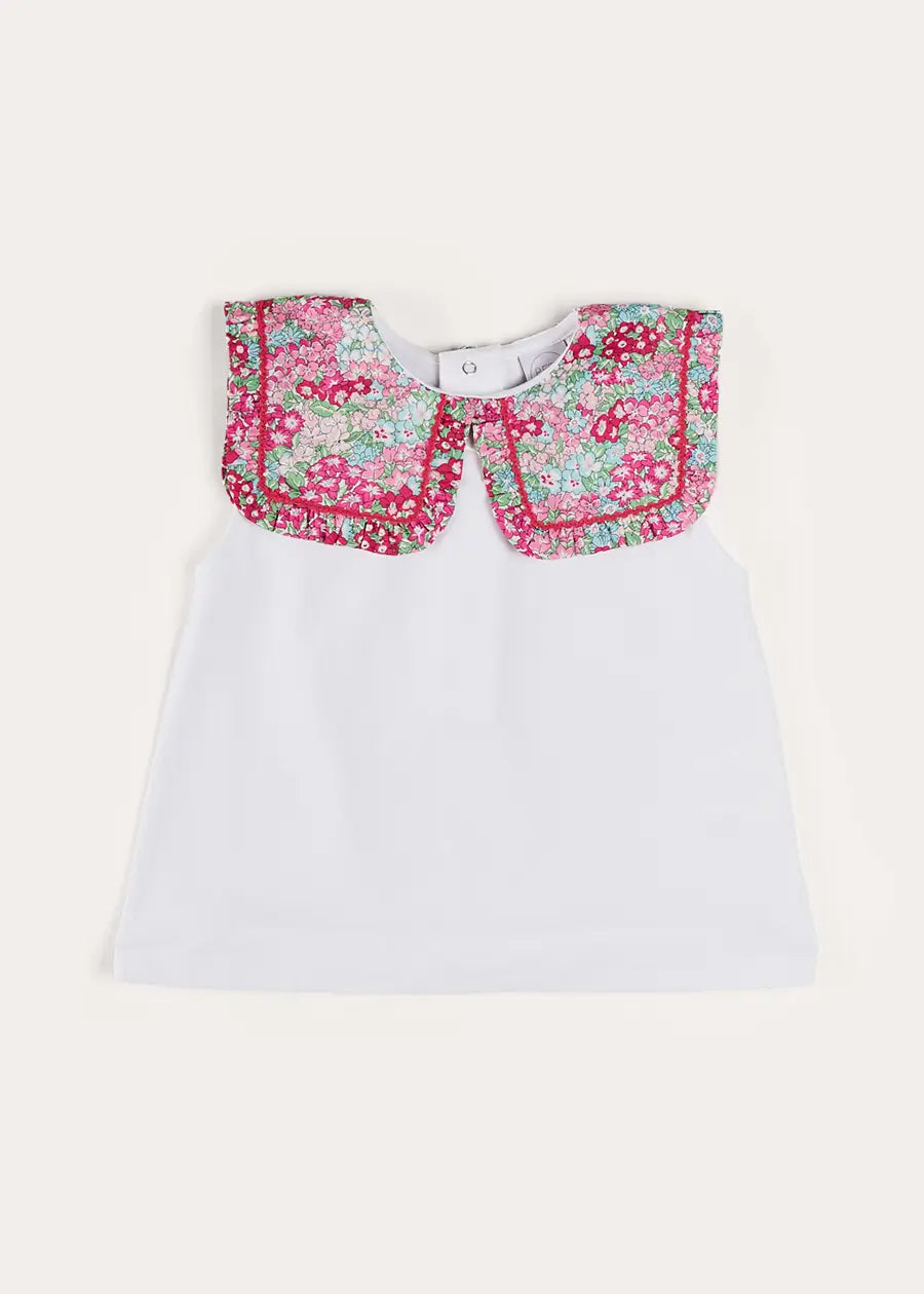 Pink Viola Floral Bib Collar Top for Girls (2-10 Years) - Perfect for Birthday Parties, School Photos & Special Occasions