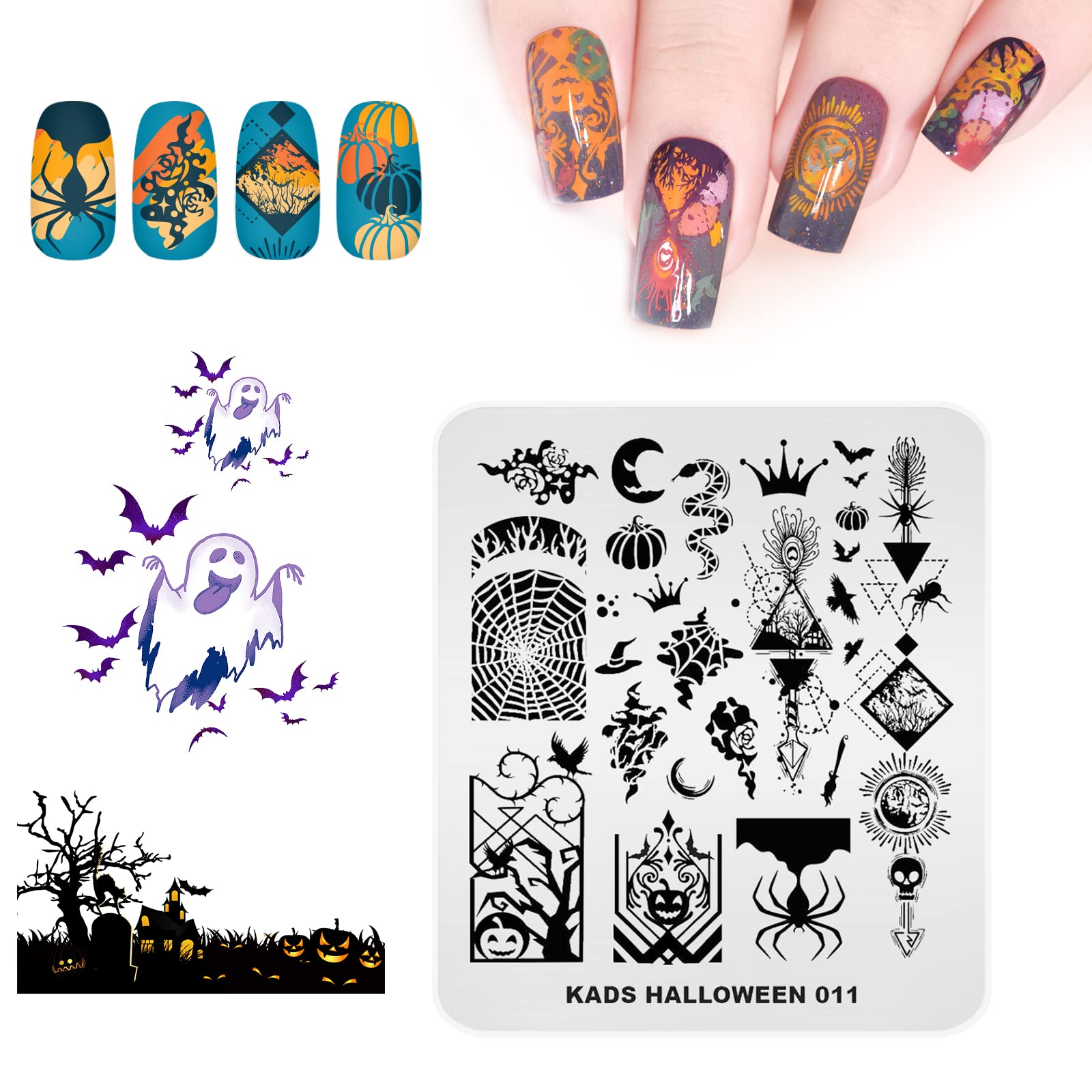 Christmas & Halloween Nail Stamping Plates Set - DIY Nail Art Image Transfer Templates for Manicure, Stencils & Printing Tools (Halloween 011) - Perfect for Holiday Nail Designs, Party Looks & Gift Ideas