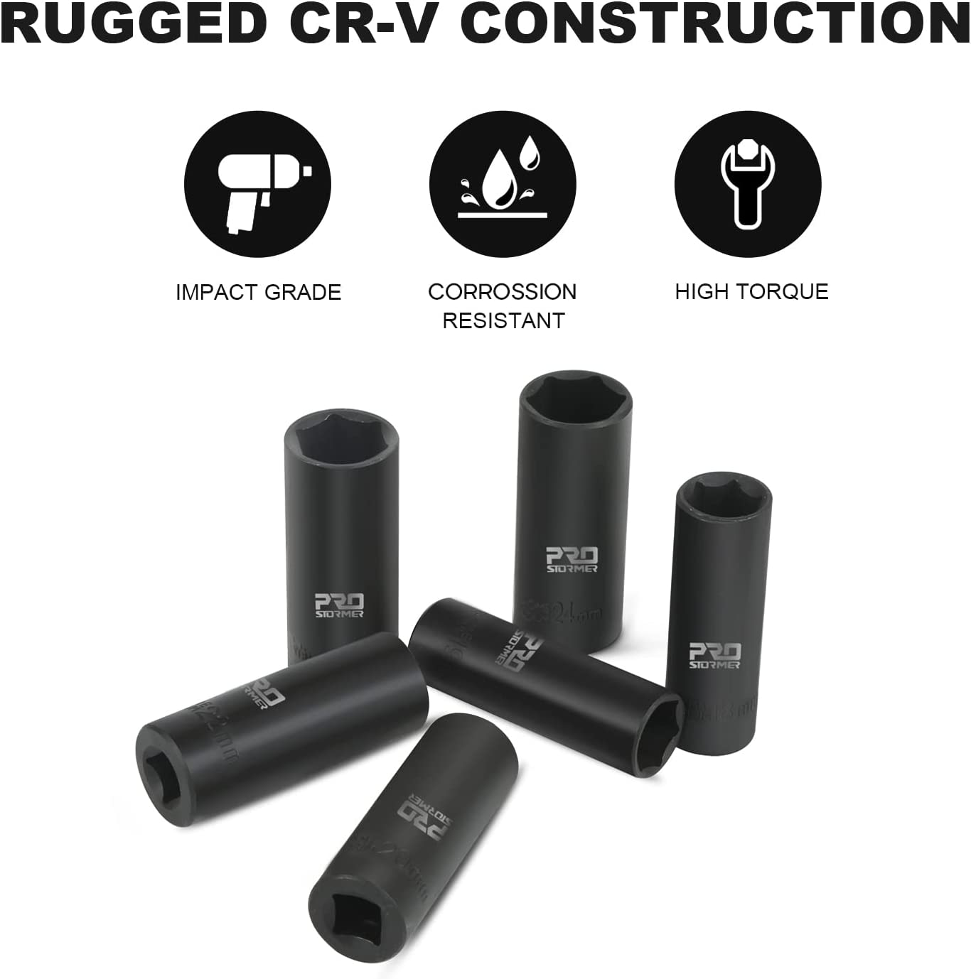Prostormer 1/2 Inch Drive Impact Socket Set - 17-Piece SAE Set for Automotive Repair & Heavy Duty Mechanical Work - Perfect for DIY Car Maintenance, Truck Repairs & Industrial Applications