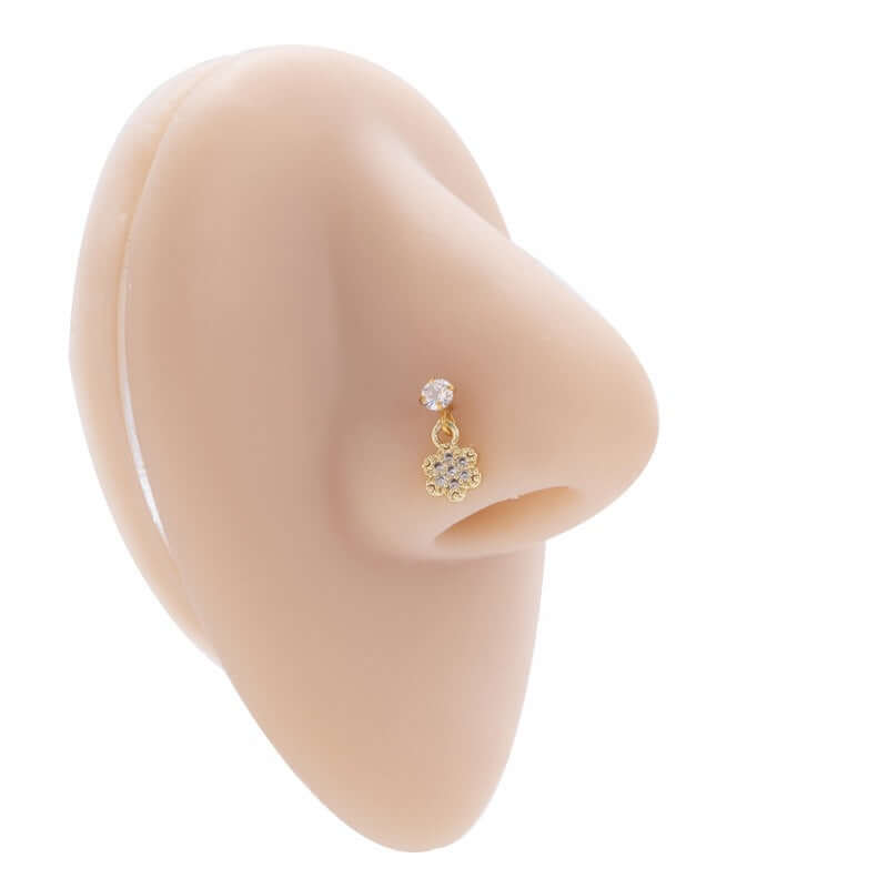 Hypoallergenic Flower Dangle Nose Ring - Sterling Silver Nose Stud for Sensitive Skin | Perfect for Pierced Nose Jewelry, Daily Wear & Special Occasions