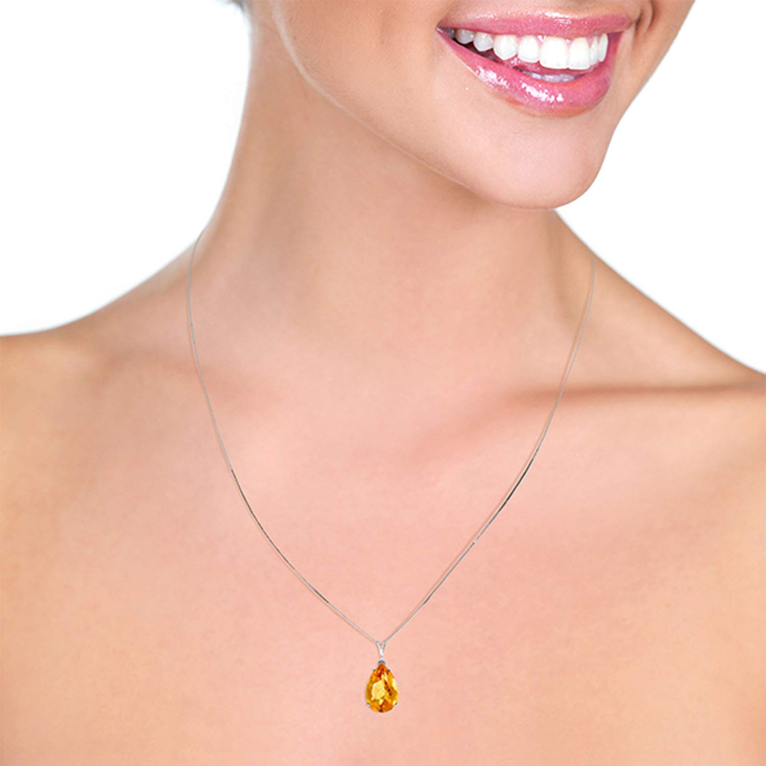 14K White Gold Necklace with 5 Carat Genuine Citrine Pendant - Elegant Women's Jewelry for Weddings, Parties & Special Occasions | Galaxy Gold GG Collection