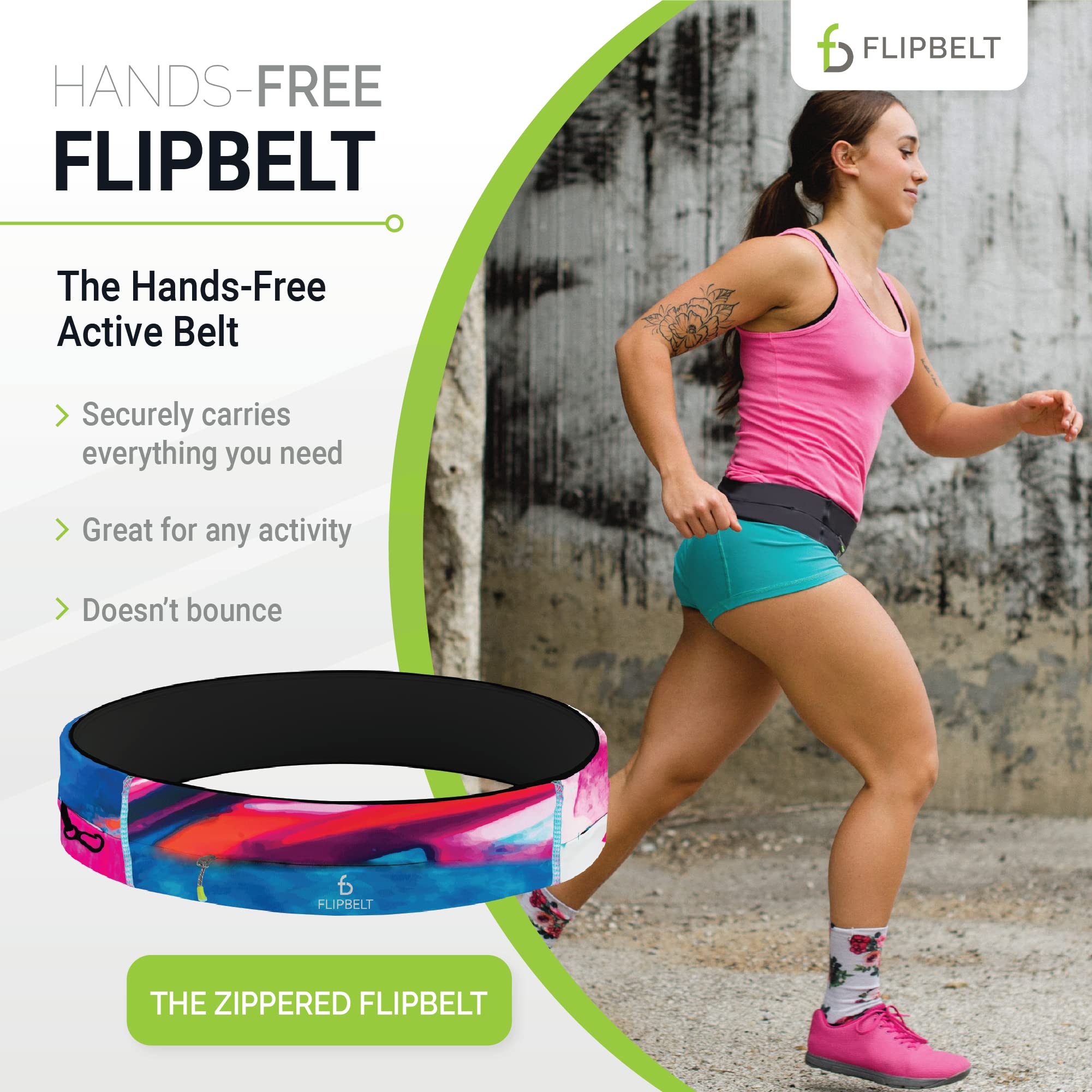 FlipBelt Zipper Running Belt - Adjustable Waist Pack for Fitness, Jogging & Hiking | Hands-Free Phone Holder & Storage for Keys, Cards & Essentials | Perfect for Gym, Travel & Outdoor Activities