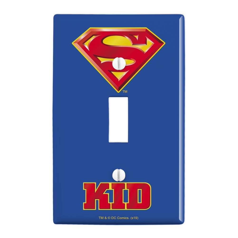 Superman Super Kid Shield Logo Plastic Wall Decor Toggle Light Switch Plate Cover - Superhero Room Decor for Kids Bedroom, Nursery, or Playroom