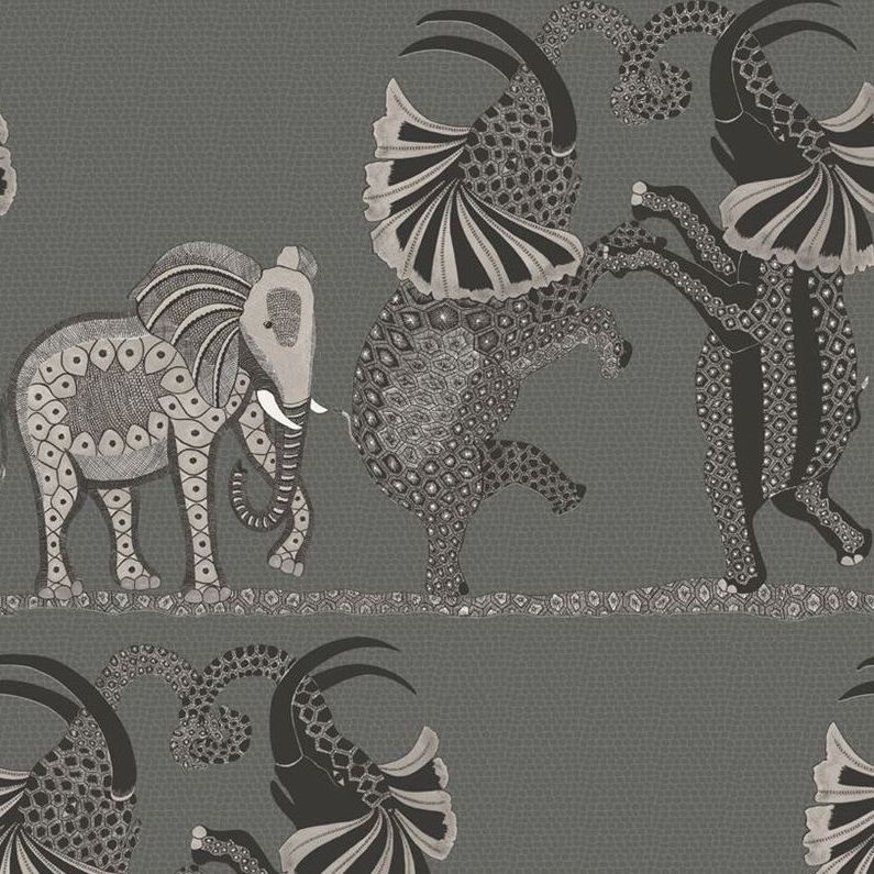 Cole & Son Safari Dance Wallpaper - Charcoal Black & White Vintage Animal Print - Perfect for Living Room, Bedroom, or Nursery Decor